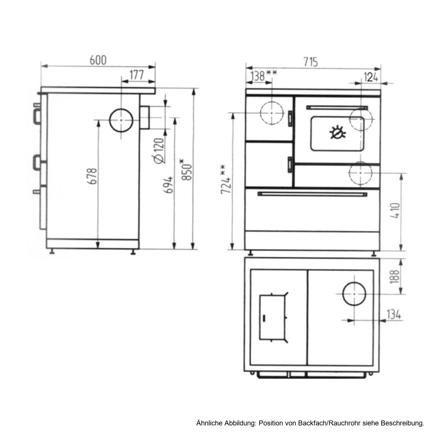 Wamsler K 128 F Cuisinière à bois à droite anthracite métallisé avec plaque en acier