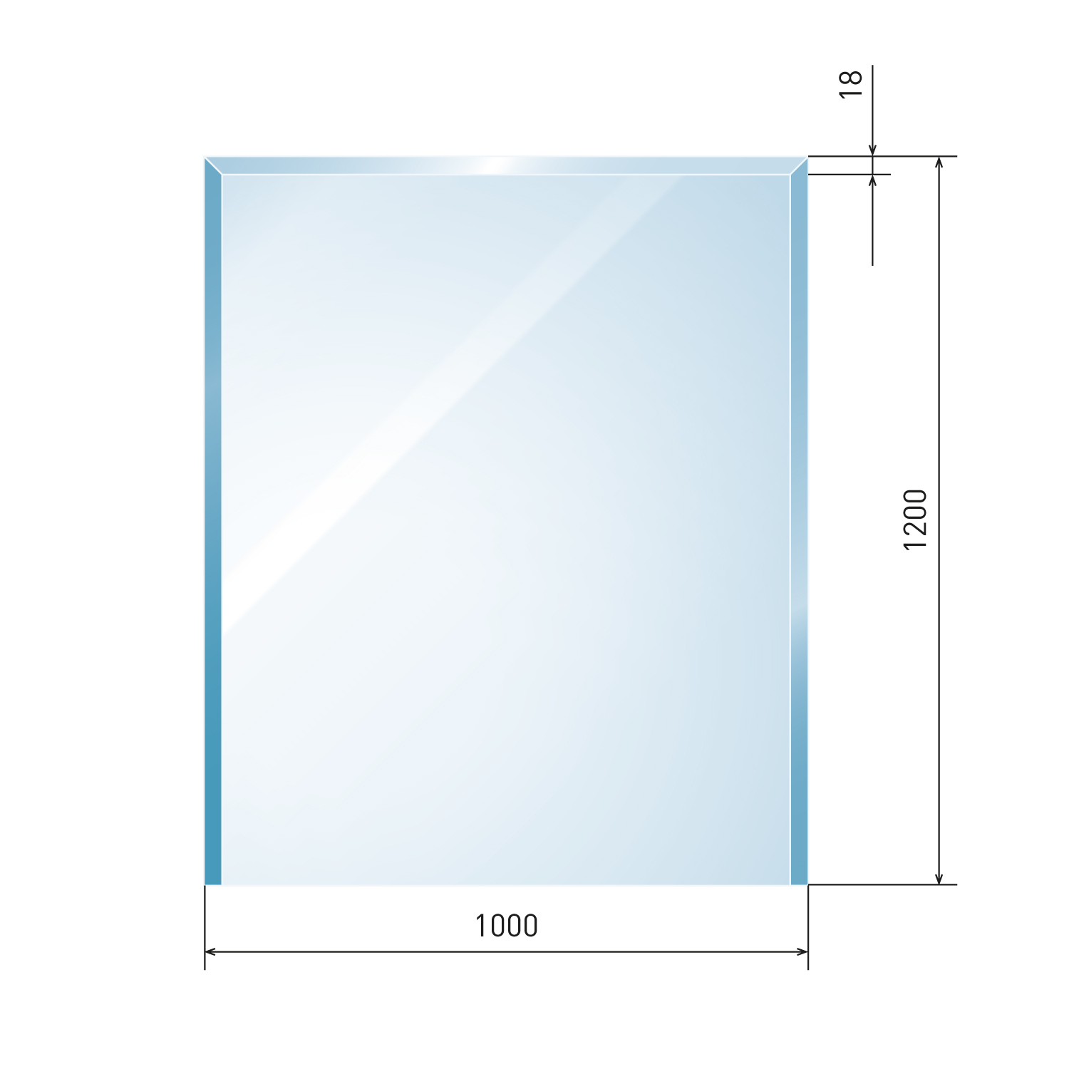 Plaque de verre rectangulaire Raik Kamin avec facette incluse.