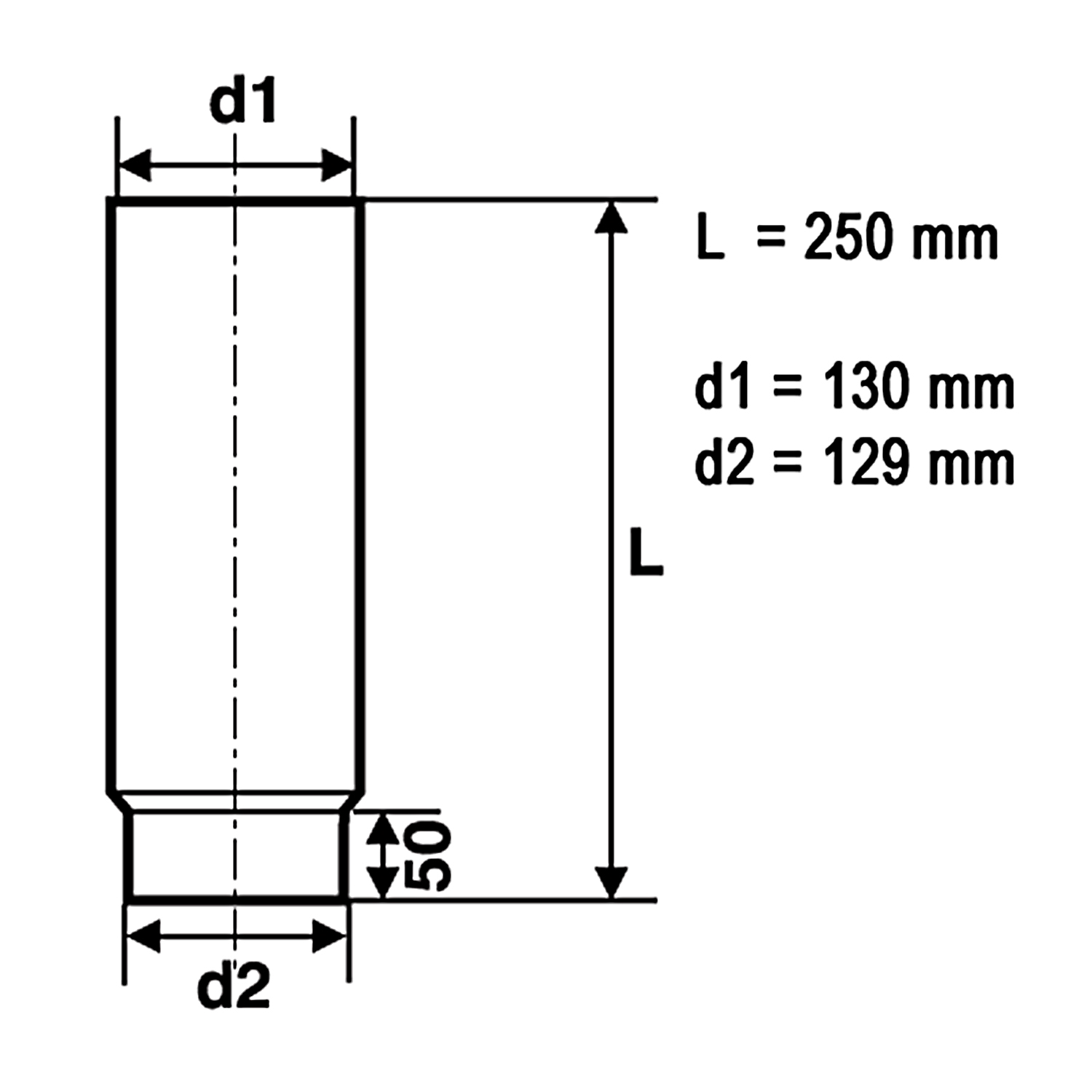 Raik Basic élément de longueur 130mm gris fonte L: 250mm pour tuyau de fumée / conduit de fumée