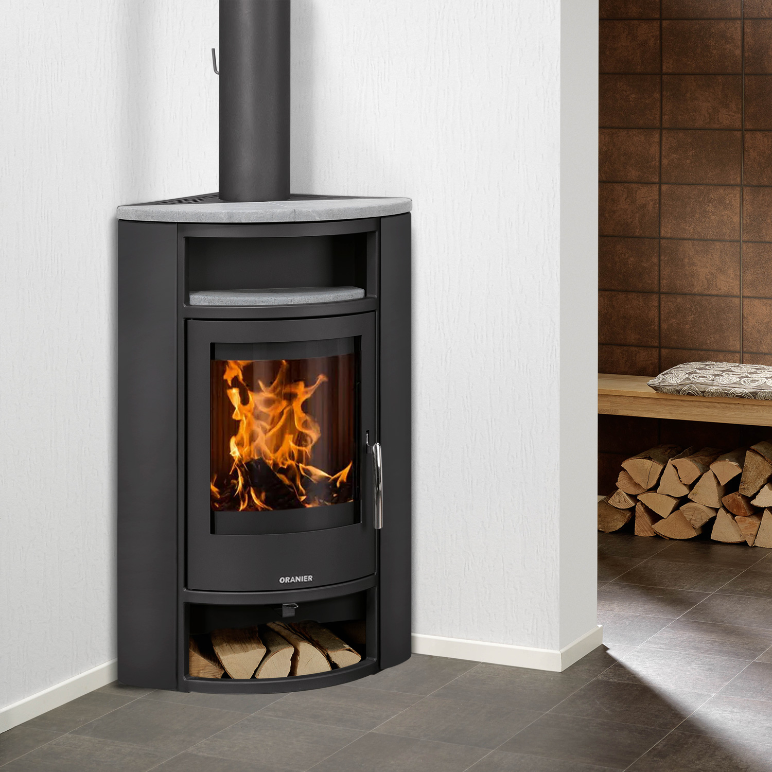 Oranier Polar poêle à bois d'angle acier noir
