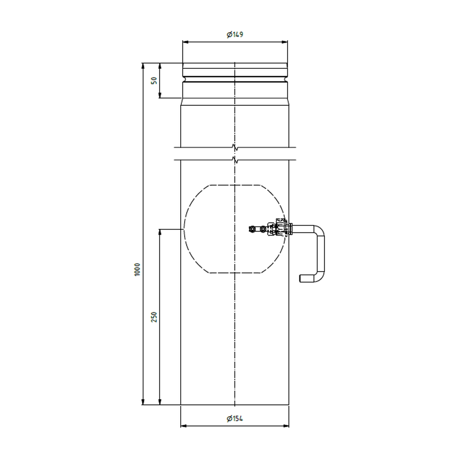 Raik tuyau LS diamètre 150x1000x2,00mm rétreint avec modérateur de tirage noir