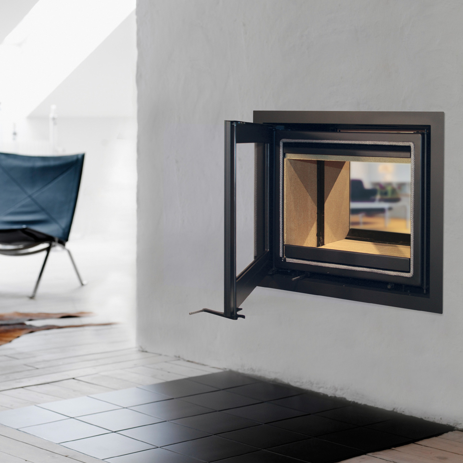 Lotus H570 T Insert de cheminée couleur noir, charnières à gauche
