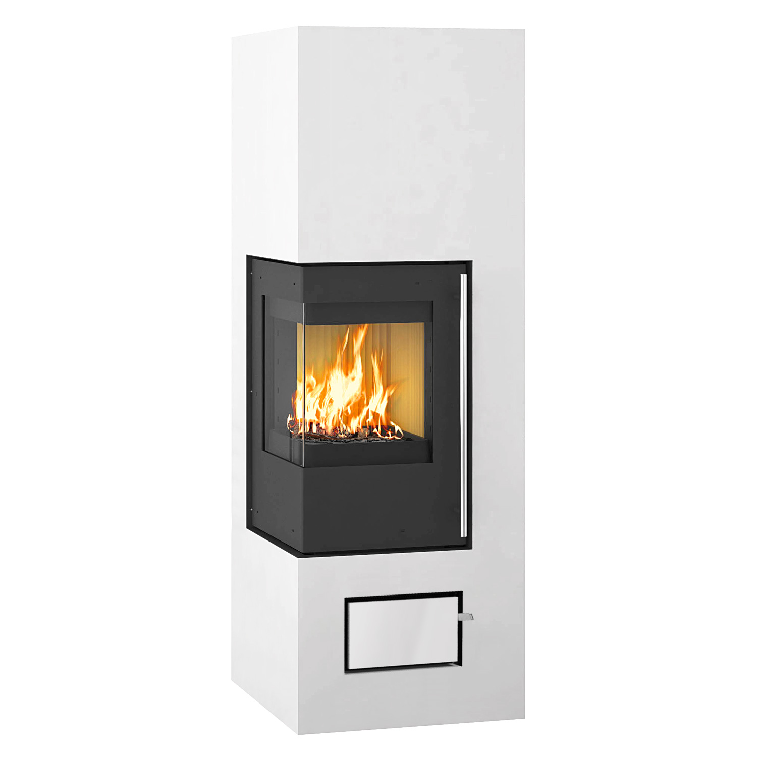 Olsberg Aracar Compact poêle à bois, charnière de porte à gauche, cadre de finition de 10 mm, grille d'entrée d'air en verre blanc.
