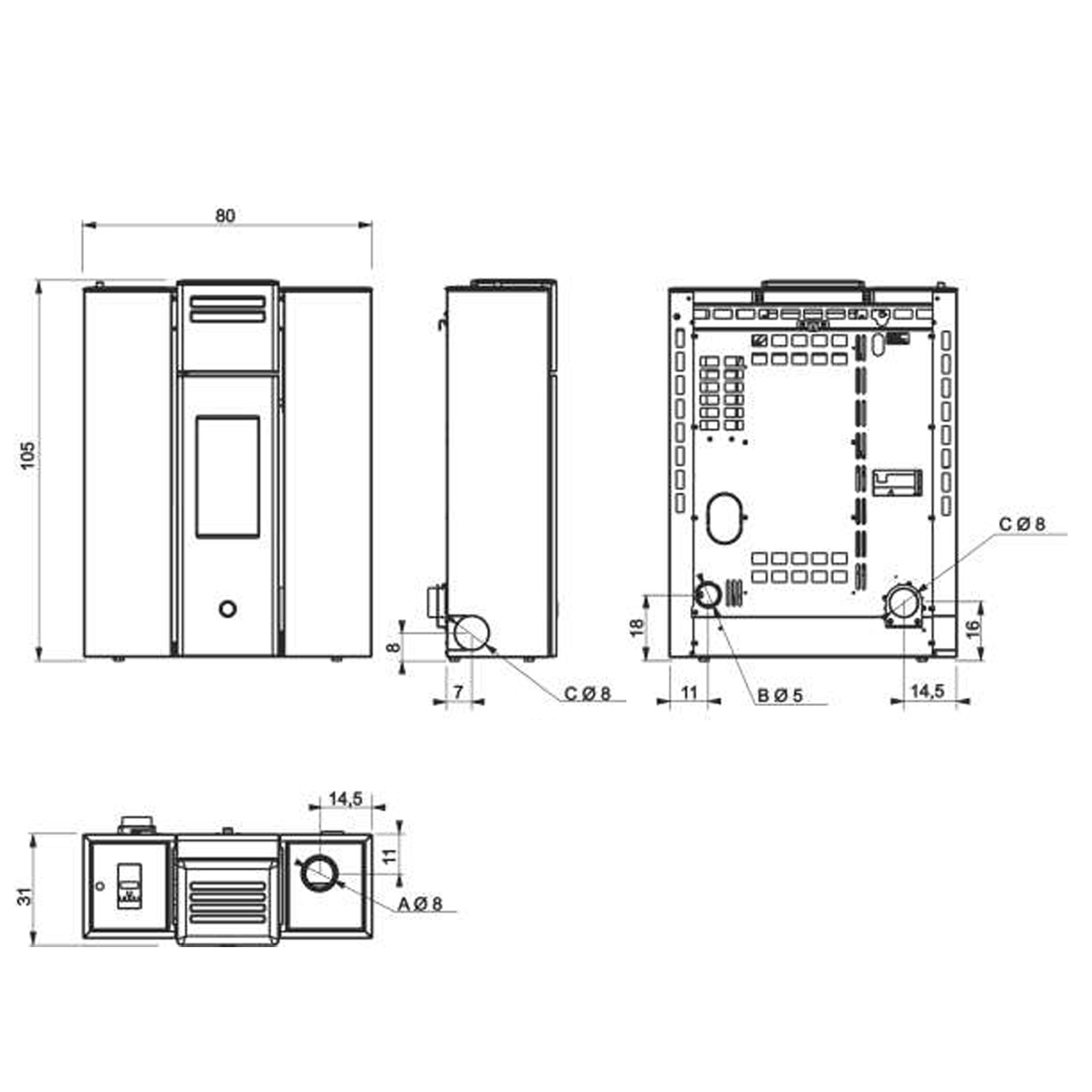 EK63 Cell 80+ Evo Poêle à granulés acier blanc