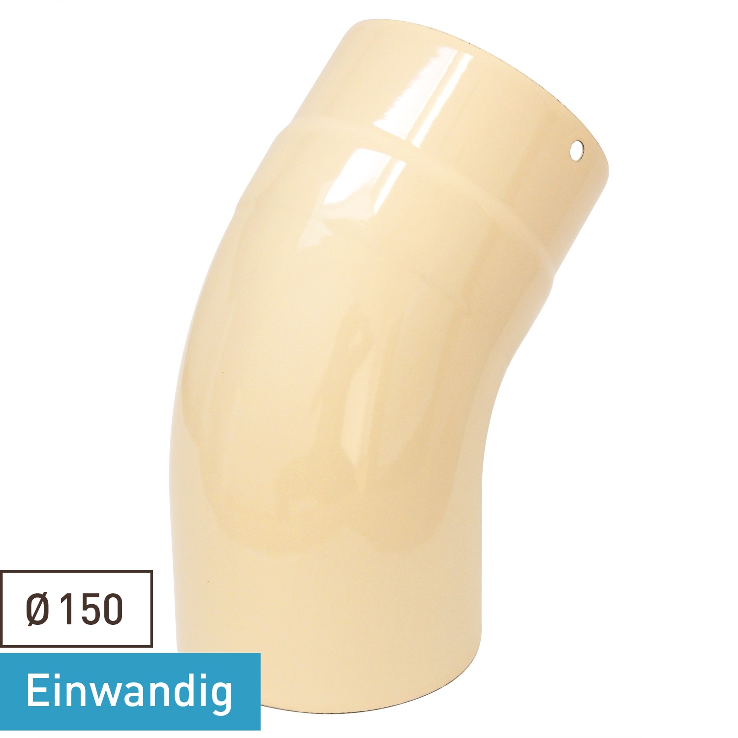 Coude de conduit de fumée / Coude de tuyau de poêle émaillé 150 mm - Coude lisse à 45° Ivoire