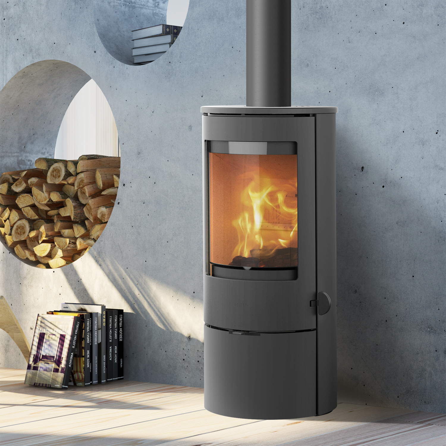 Poêle à bois Lotus Prestige Basic Gris, sortie de fumée par le haut