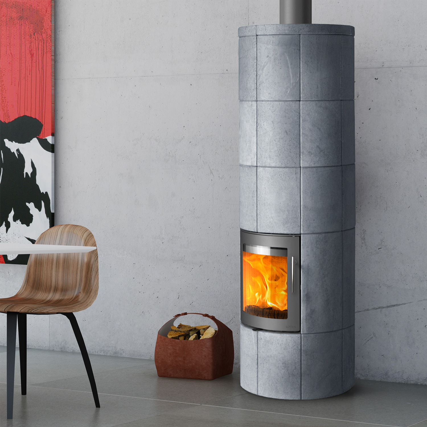 Poêle à bois Lotus M3 Gris / Pierre ollaire, évacuation des fumées par le haut