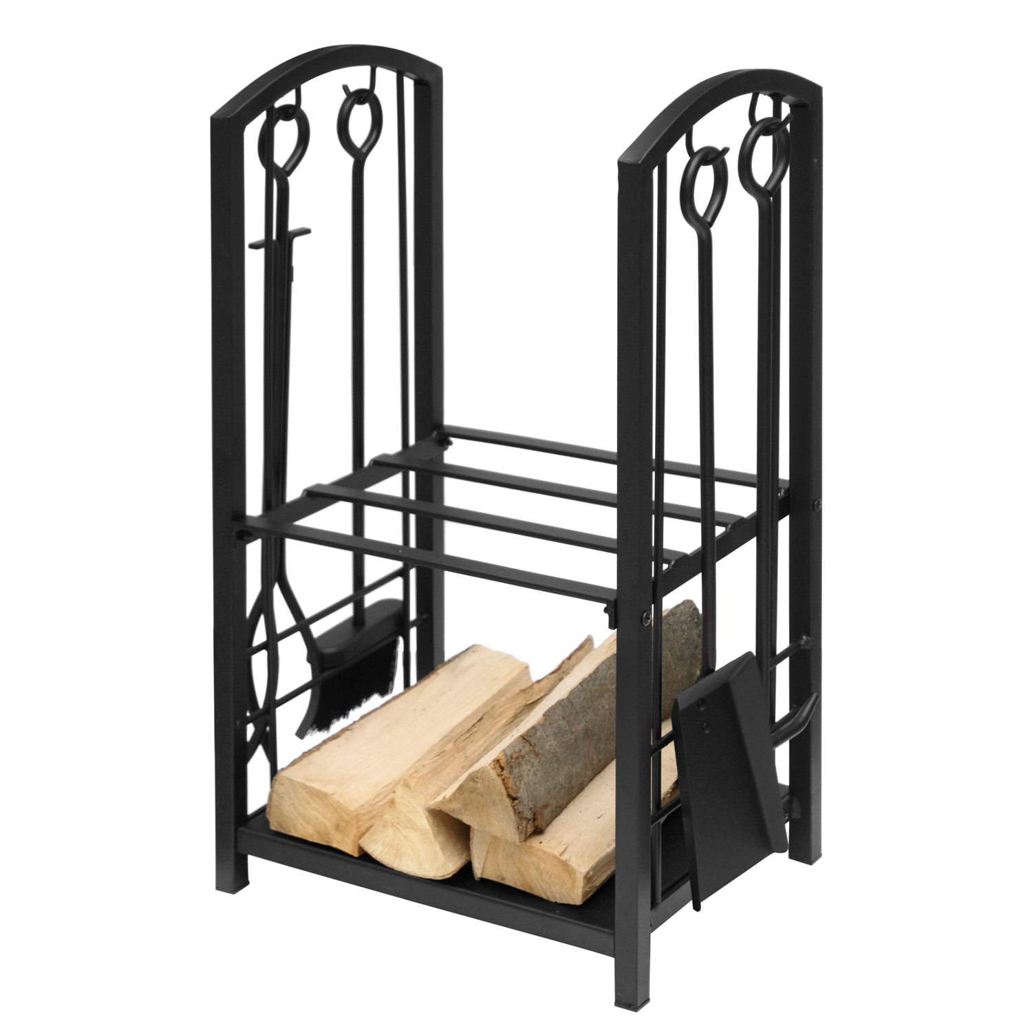Raik Étagère à bois & Ensemble d'accessoires de cheminée Wilhelm, 4 pièces, noir, 74 cm