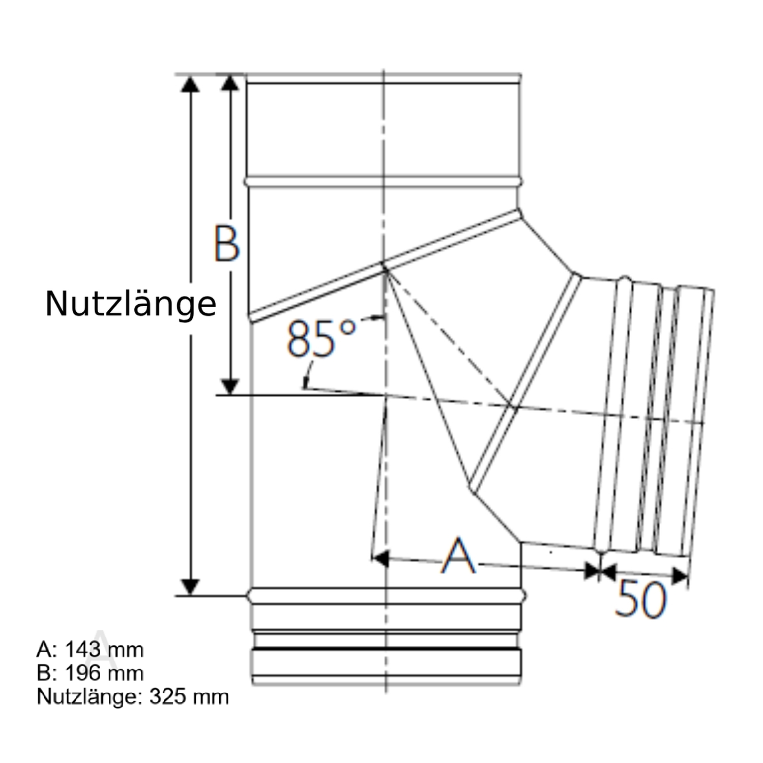 Schiedel PRIMA PLUS coude 85° Ø180 mm avec pied de support simple paroi mat