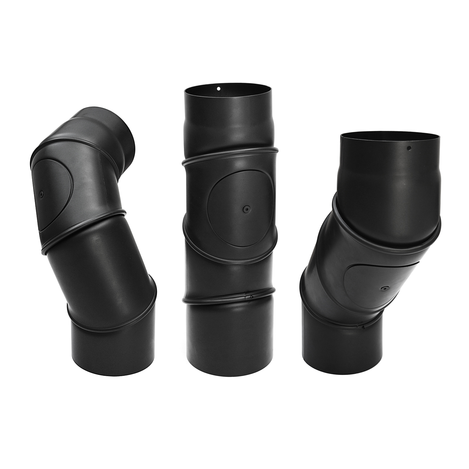 Raik Basic coude de tuyau de fumée 150mm avec porte 4 pièces noir pour tuyau de fumée / conduit de fumée