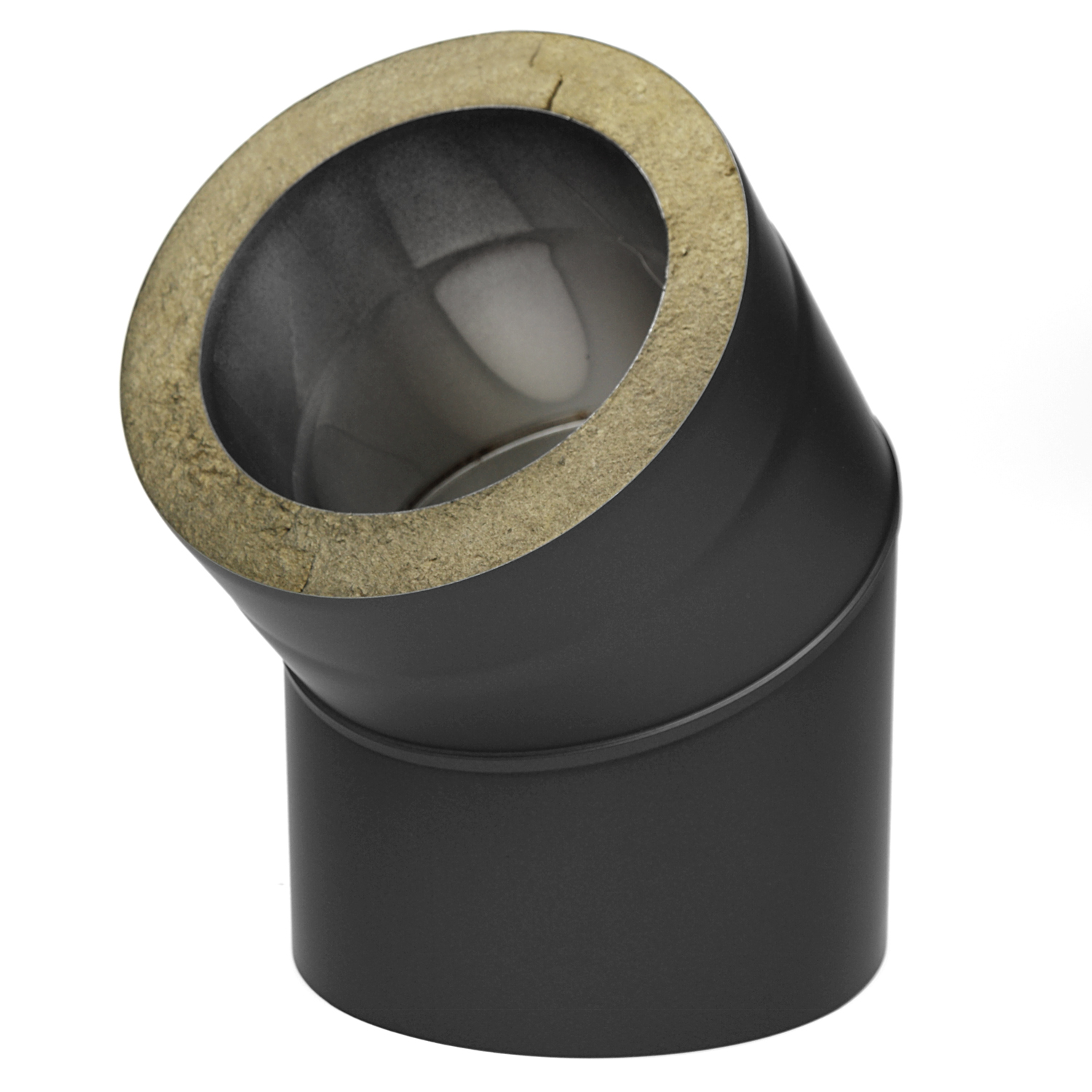 Coude de conduit de fumée Raik / Tuyau de poêle Coltherm double paroi avec isolation, diamètre 150 mm, 45°, Noir Coude de conduit de fumée Raik / Tuyau de poêle Coltherm double paroi avec isolation, diamètre 150 mm, 45°, Noir