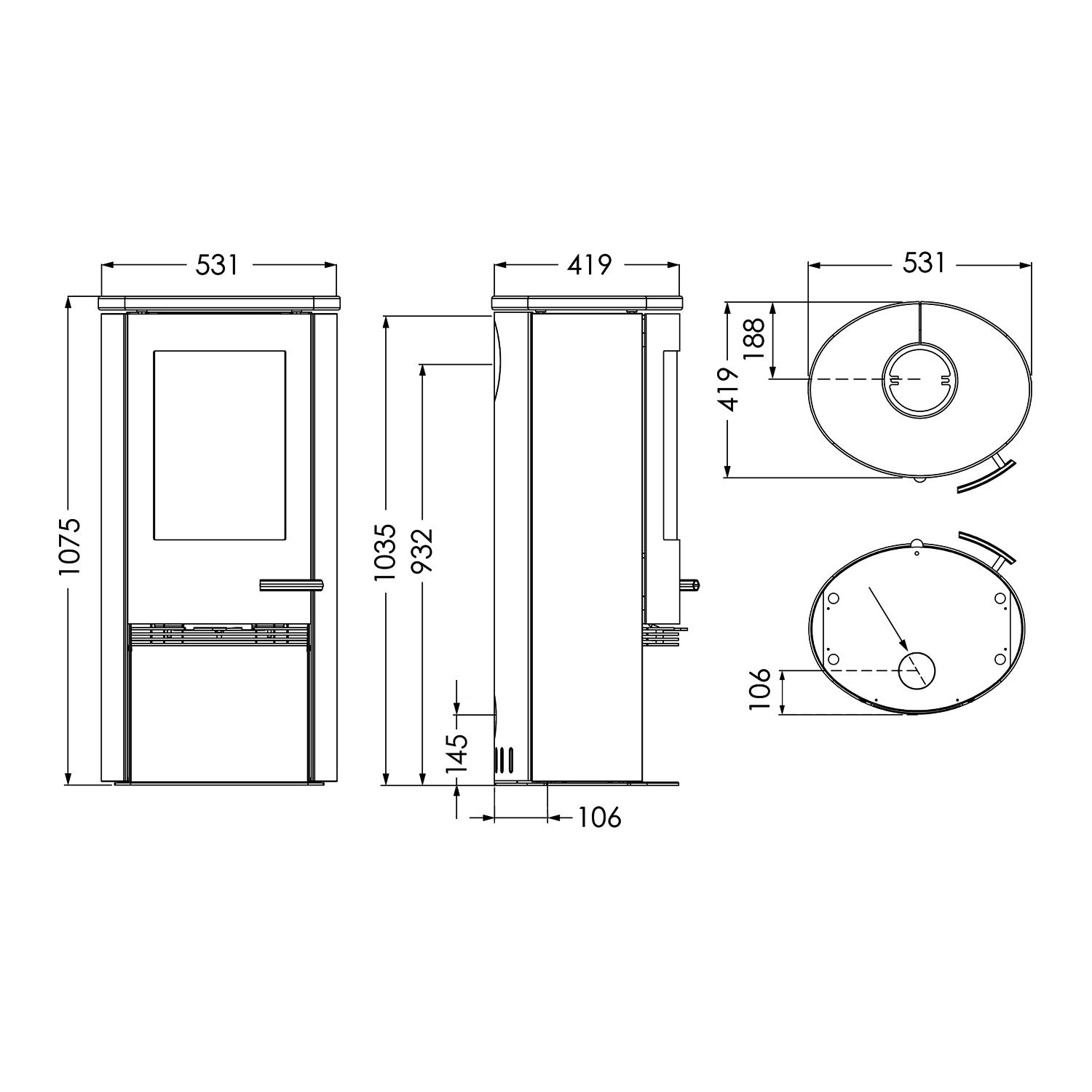 TermaTech TT21RS-WH Poêle à bois Acier Noir / Pierre de Sable Porto White