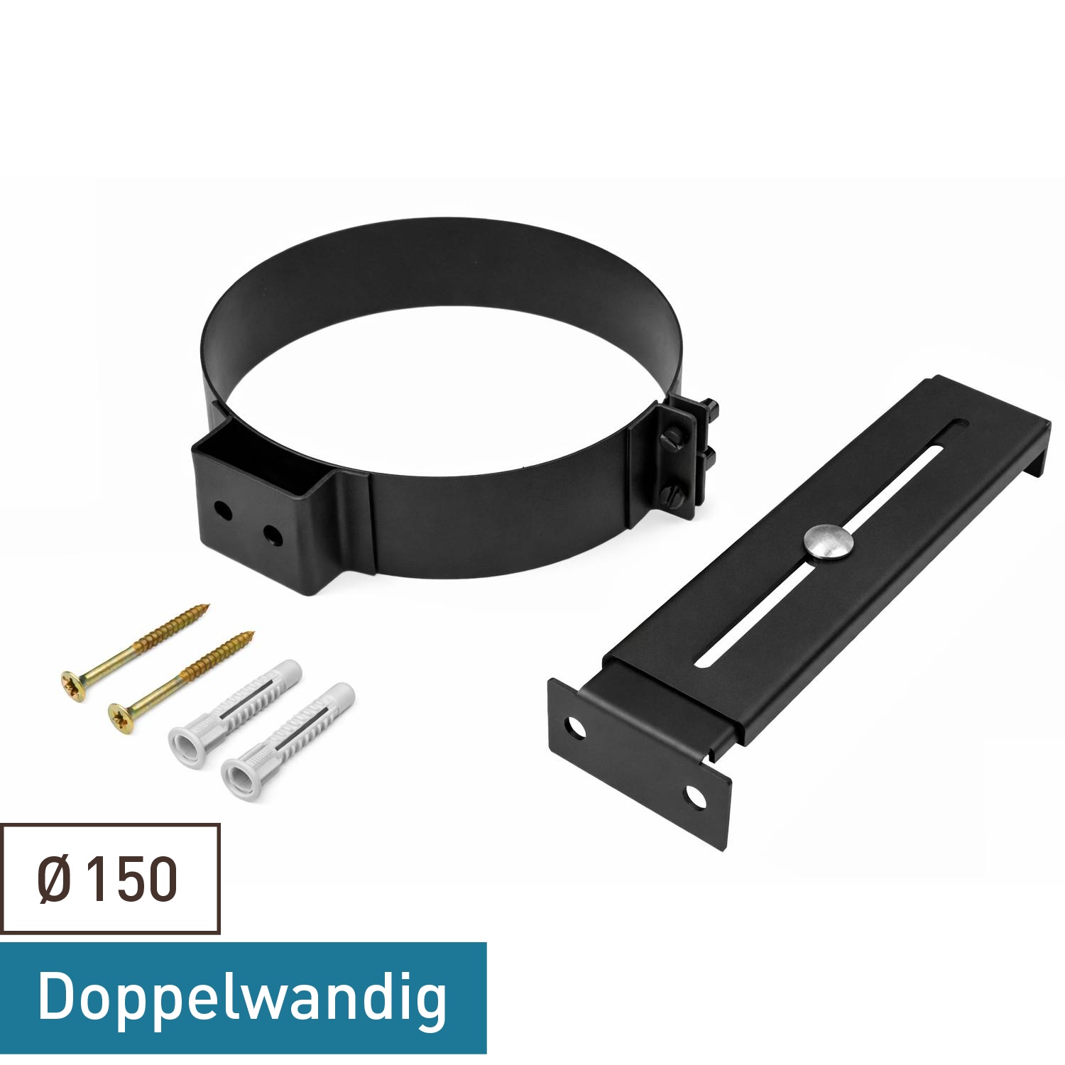 Raik Izoker collier de serrage 150mm noir double paroi pour tuyau de fumée / conduit de fumée