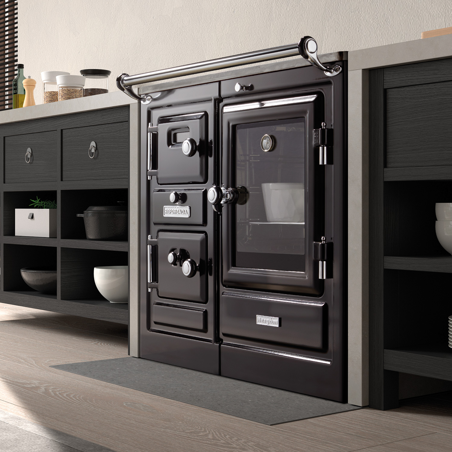 Hergom Saja 7/90 SE Cuisinière en fonte noire