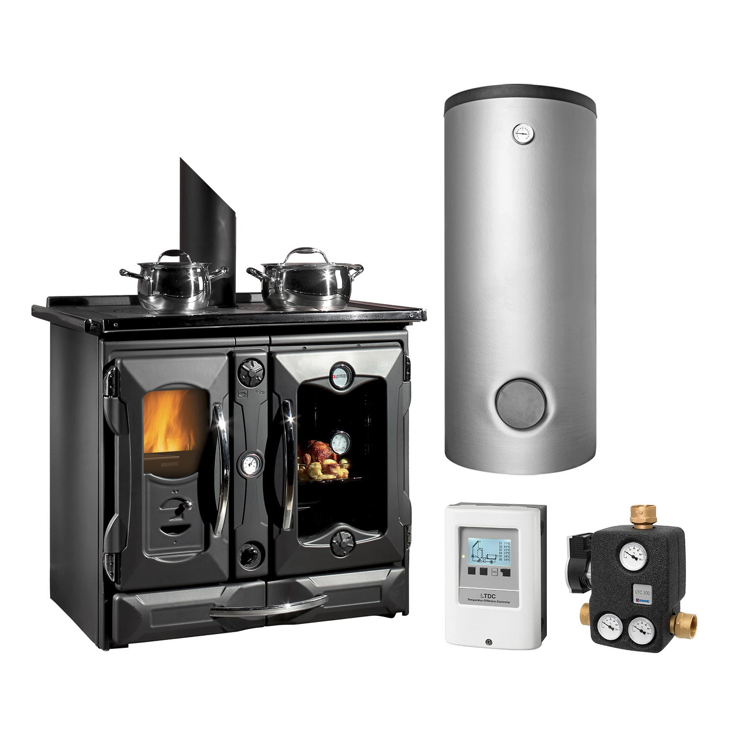 La Nordica Termosuprema Anthracite Cuisinière à bois avec bouilleur Ensemble complet avec ballon tampon TPSM 825