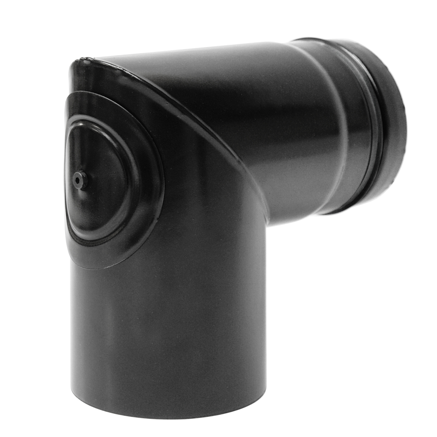 Coude de conduit de fumée / tuyau de poêle Raik 80 mm - 90° en deux parties avec ouverture de nettoyage Coude de conduit de fumée / tuyau de poêle Raik 80 mm - 90° en deux parties avec ouverture de nettoyage