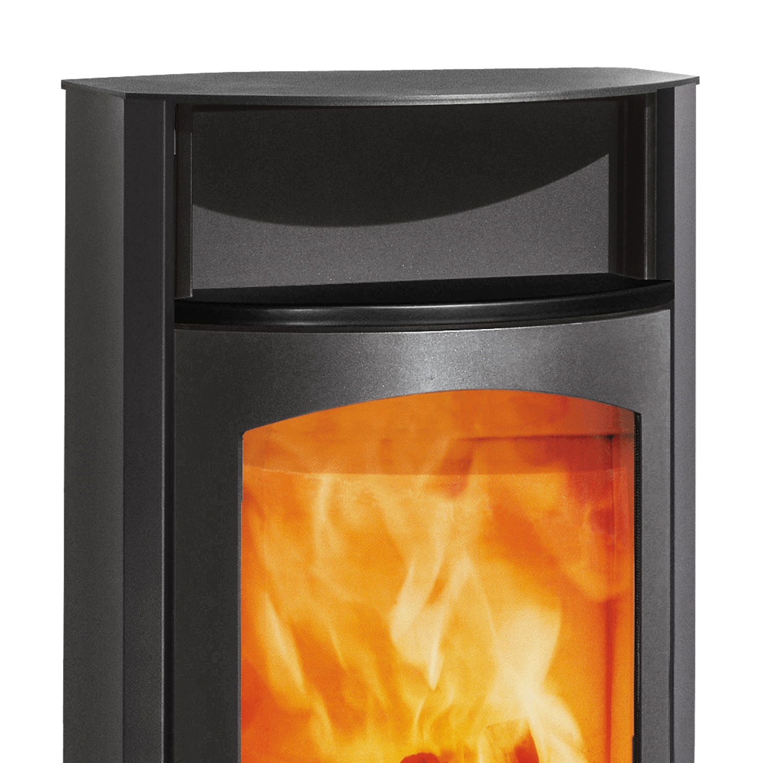 Austroflamm Koko 2.0 Poêle à bois en acier gris fonte, compartiment de maintien au chaud en céramique noir mat, plaque supérieure en fonte, RRA arrière