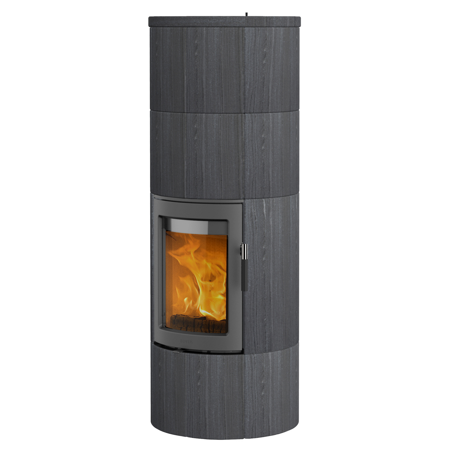 Poêle à bois Lotus Maestro 2 Indian Night, porte grise, sortie de fumée arrière