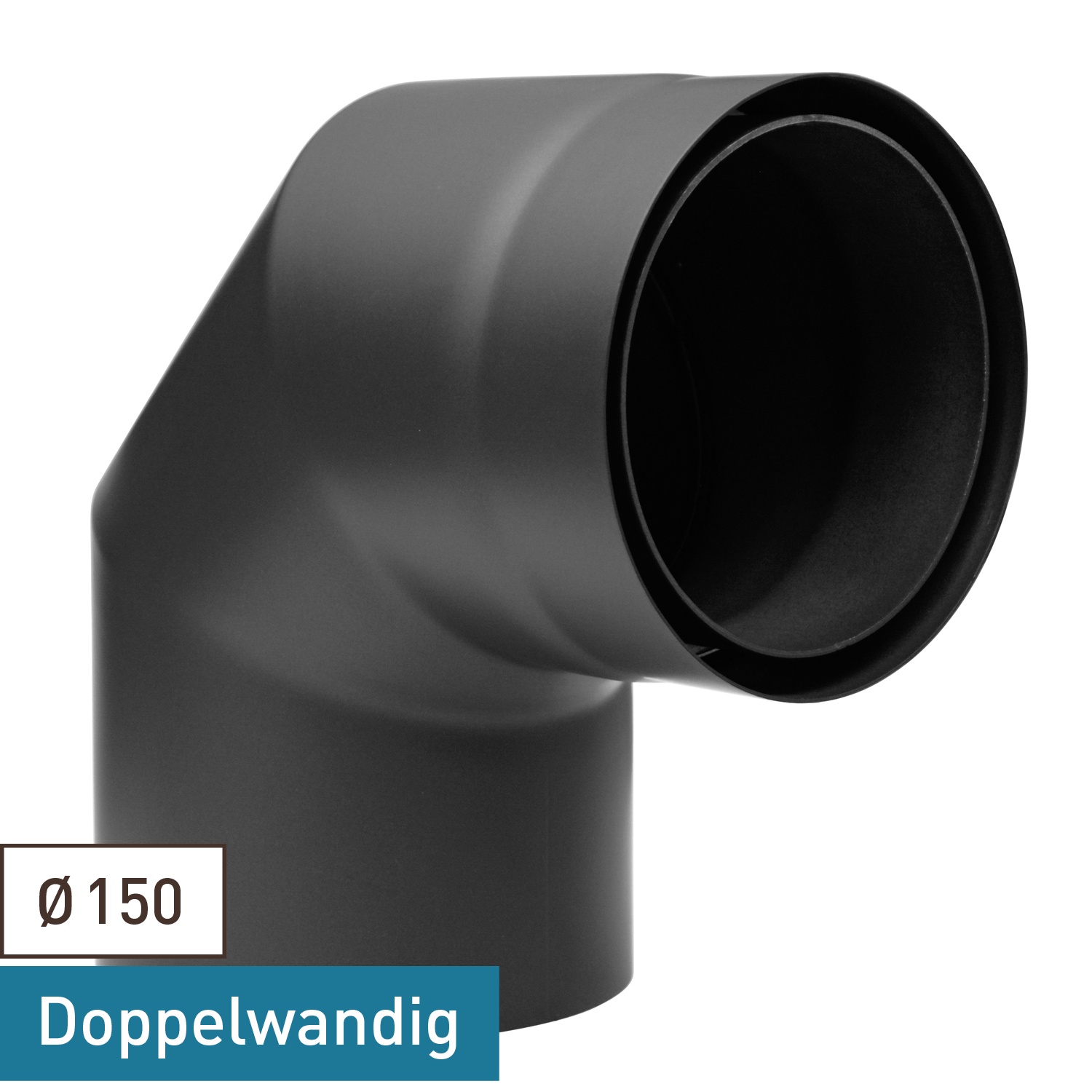 Raik Izoker coude de tuyau de fumée 150mm noir double paroi 90° sans porte pour tuyau de fumée / conduit de fumée