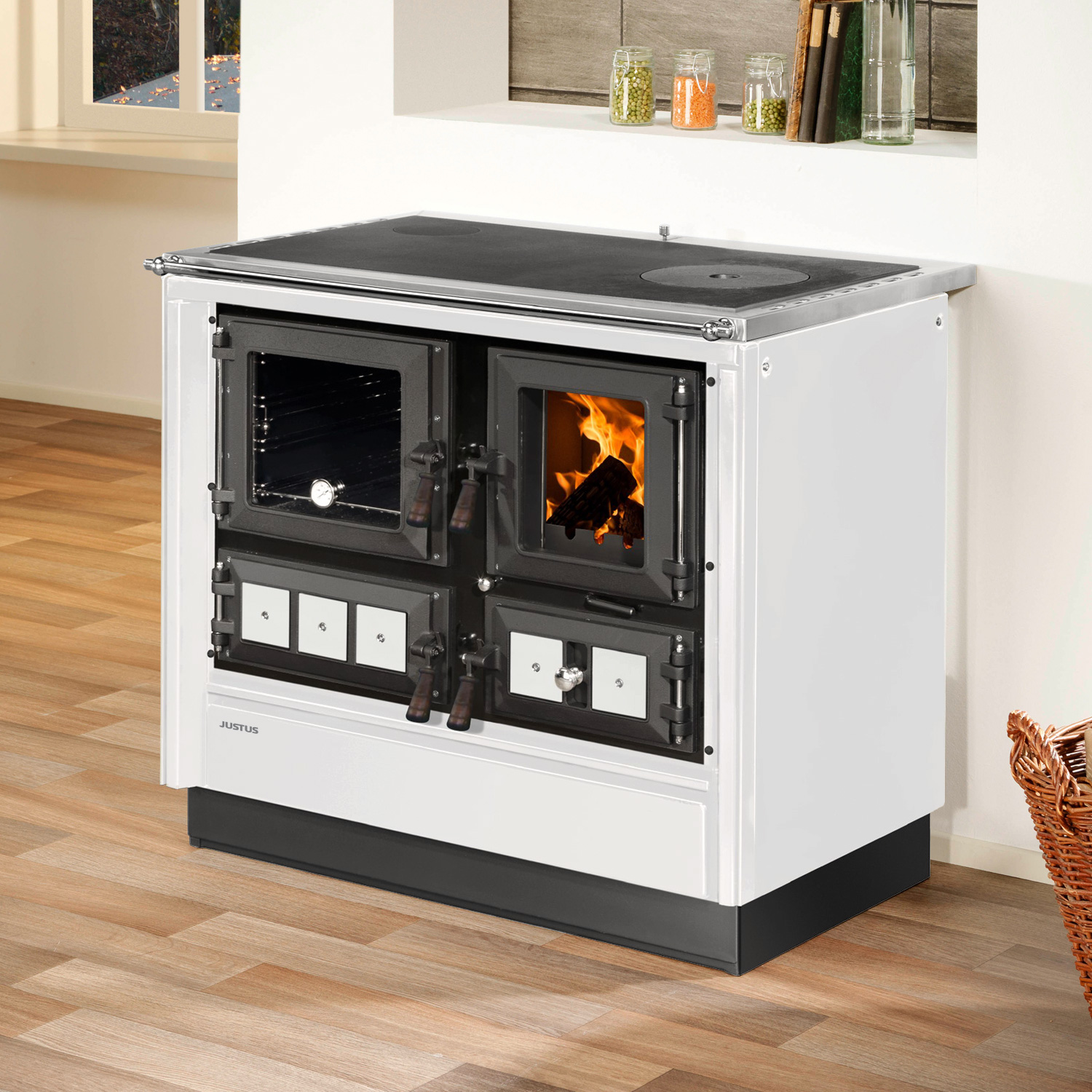 Justus Rustico-90 2.0 Poêle de cuisine en acier blanc, compartiment de cuisson à gauche