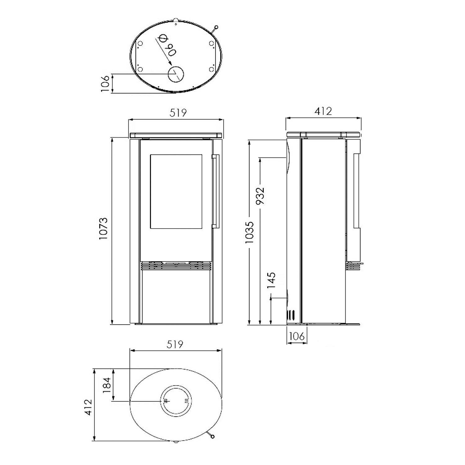 Poêle à bois TermaTech TT21R Acier Noir