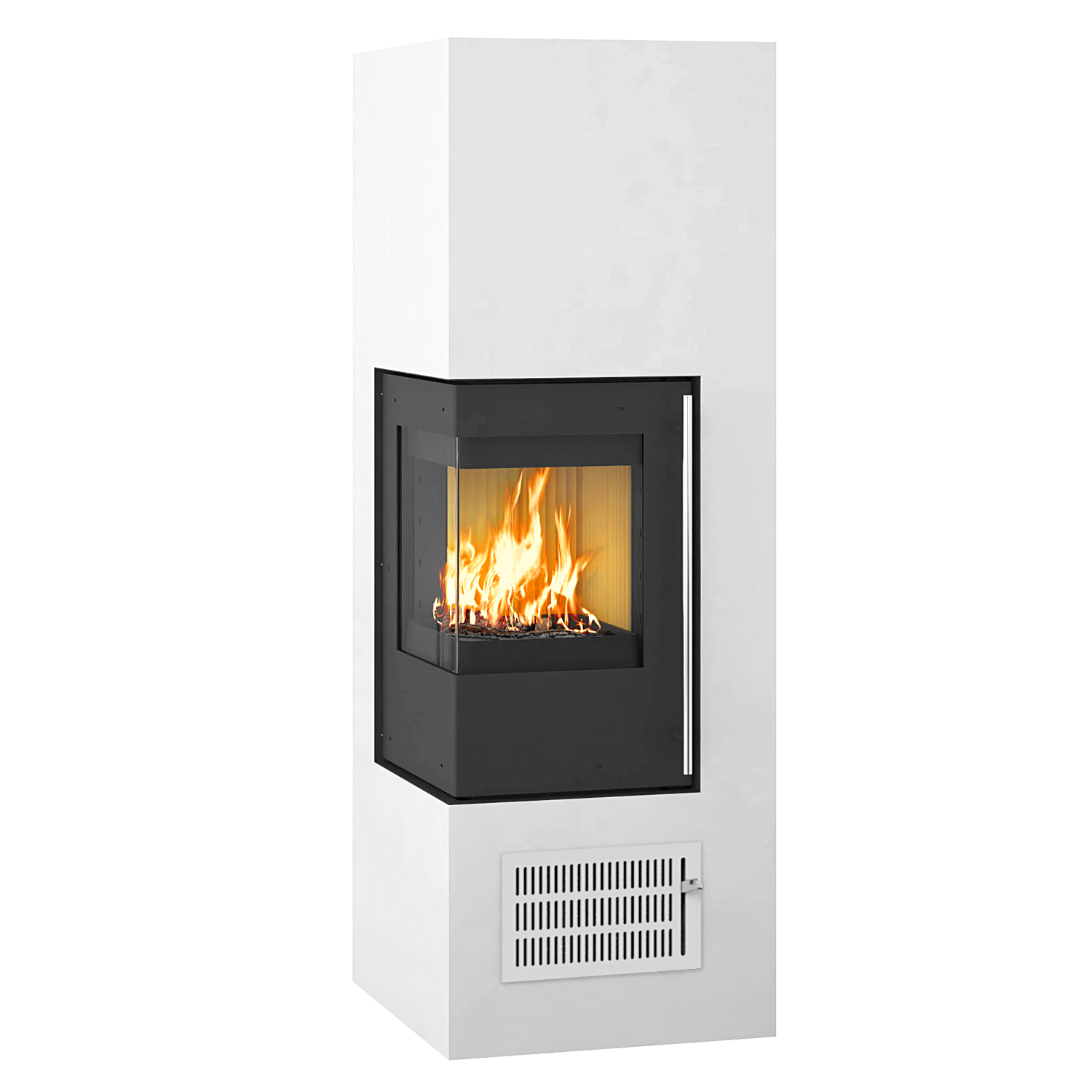 Olsberg Aracar Compact poêle à bois, ouverture de porte à gauche, cadre de finition 3 mm, grille d'entrée d'air en acier blanc