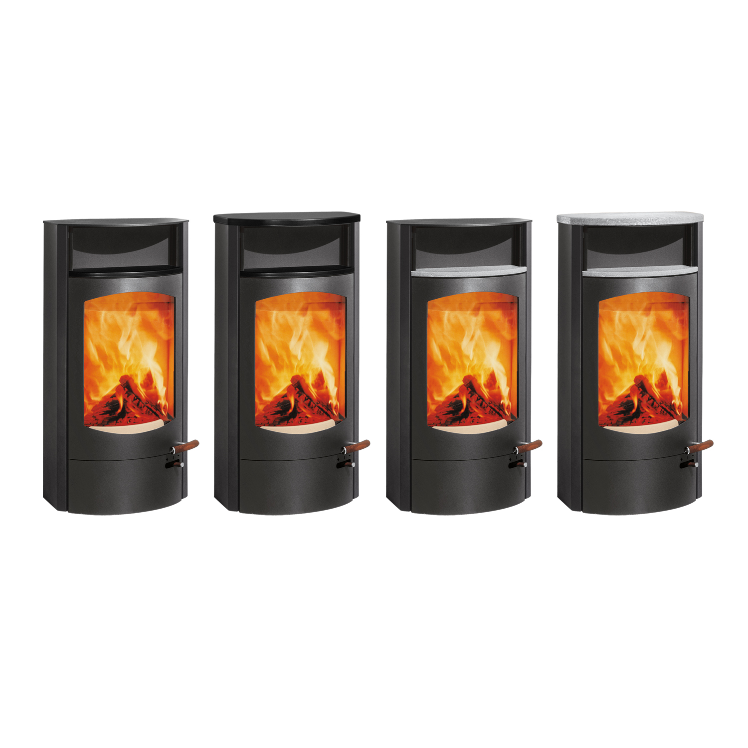 Austroflamm Koko 2.0 Poêle à bois en acier gris fonte, compartiment de maintien au chaud en céramique noire mate, plaque supérieure en fonte, sortie de fumée par le haut