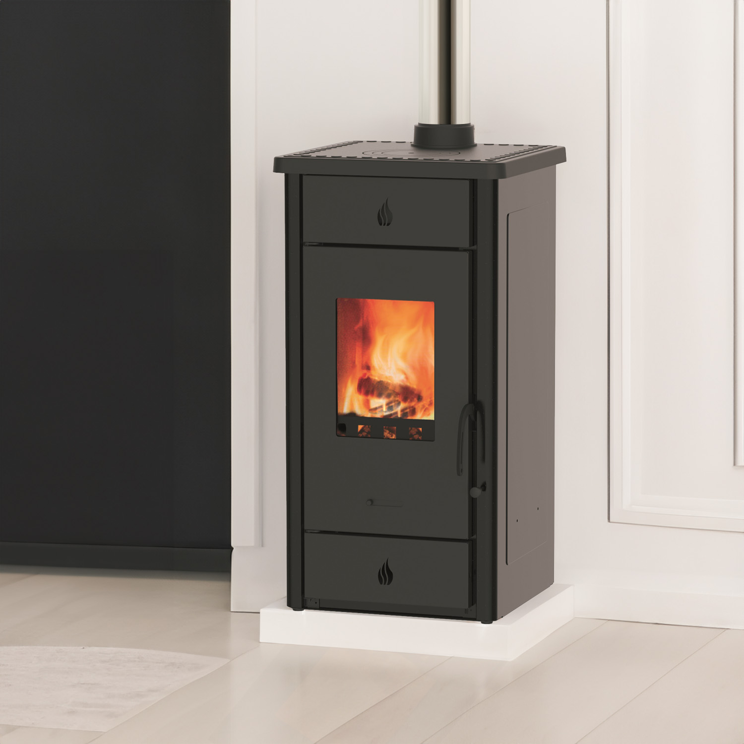 Wamsler Luke Poêle à bois en acier noir/anthracite avec plaque de cuisson