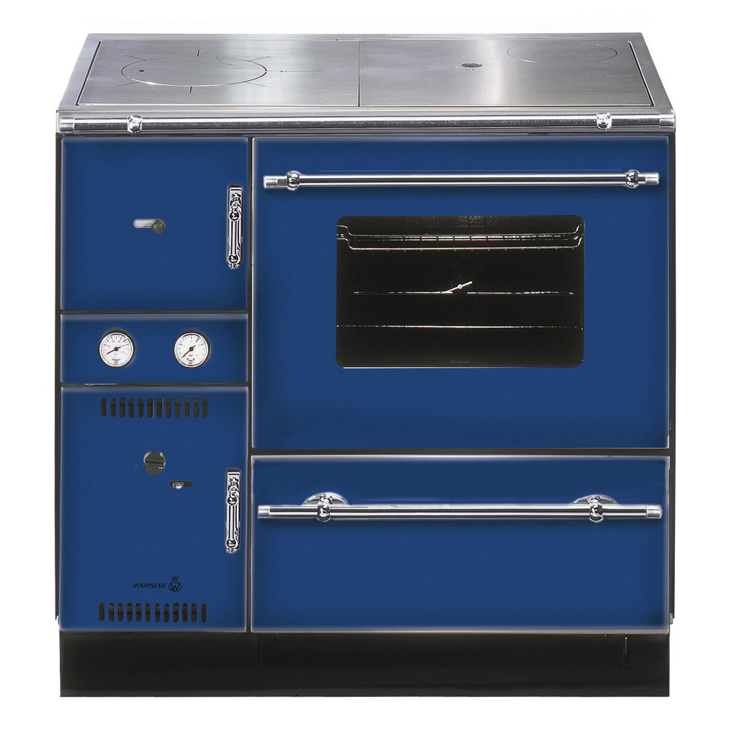 Wamsler K 148 CL poêle de cuisine à eau Bleu / Chrome, conduit de fumée à droite