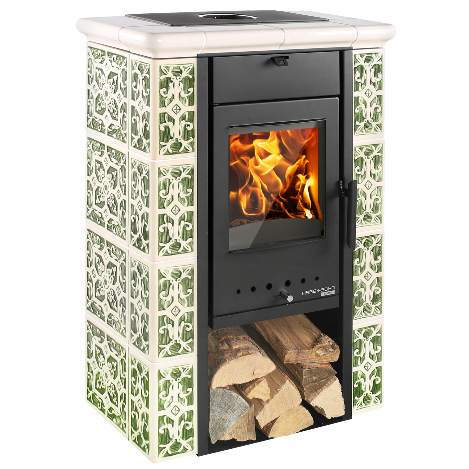 Haas+Sohn Tirol Poêle à bois Noir Perlé / Vert-Blanc