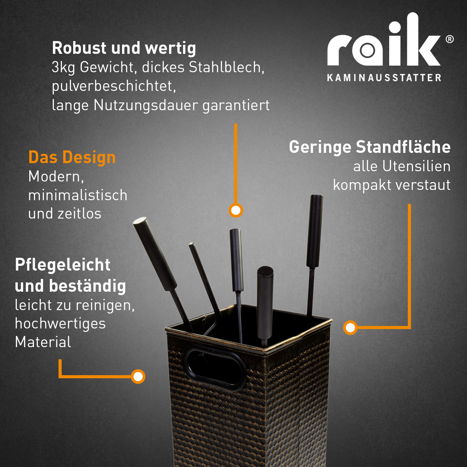 Raik Serviteur de cheminée Oskar Set 5 pièces Bronze