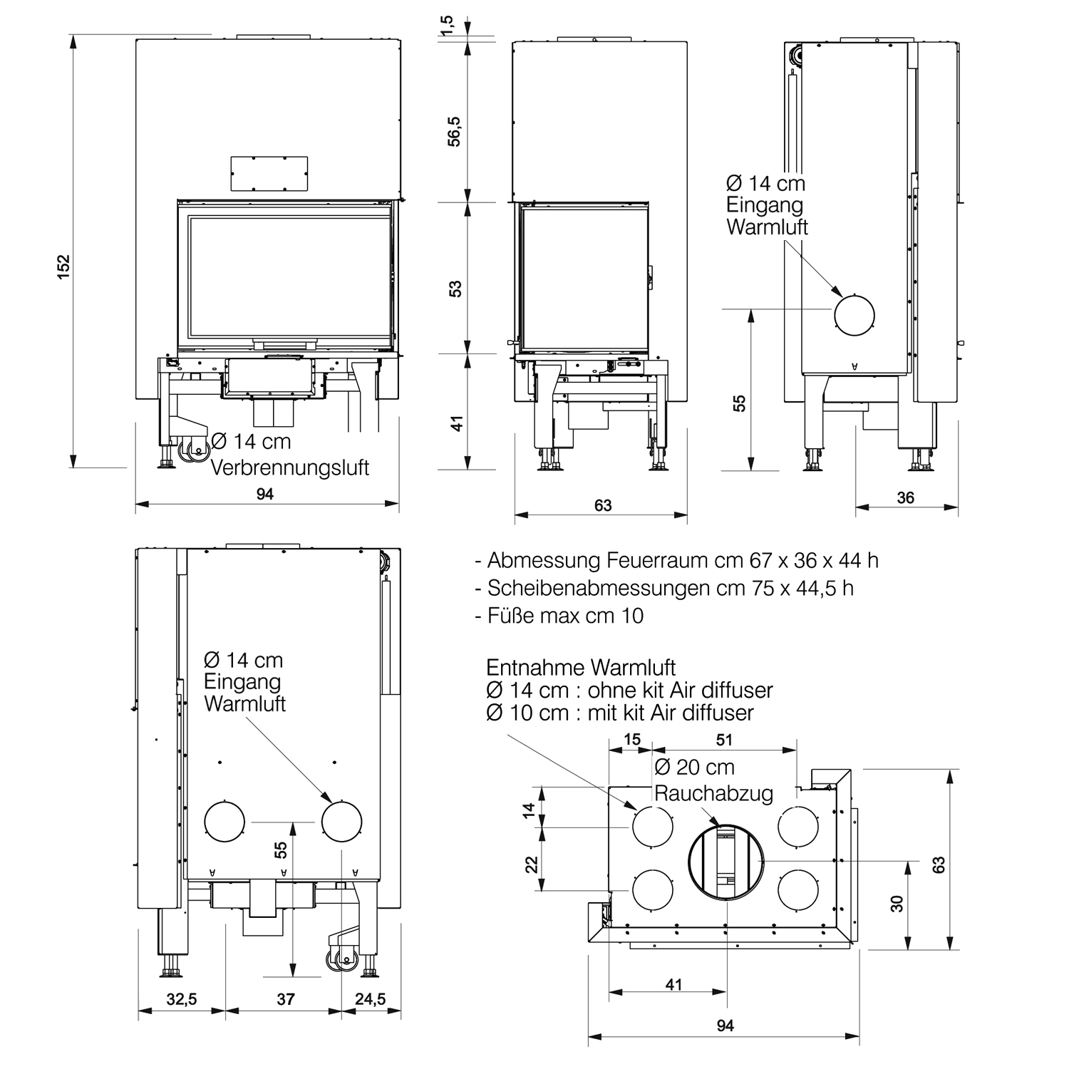 Edilkamin Windo2 75 insert de cheminée porte à gauche