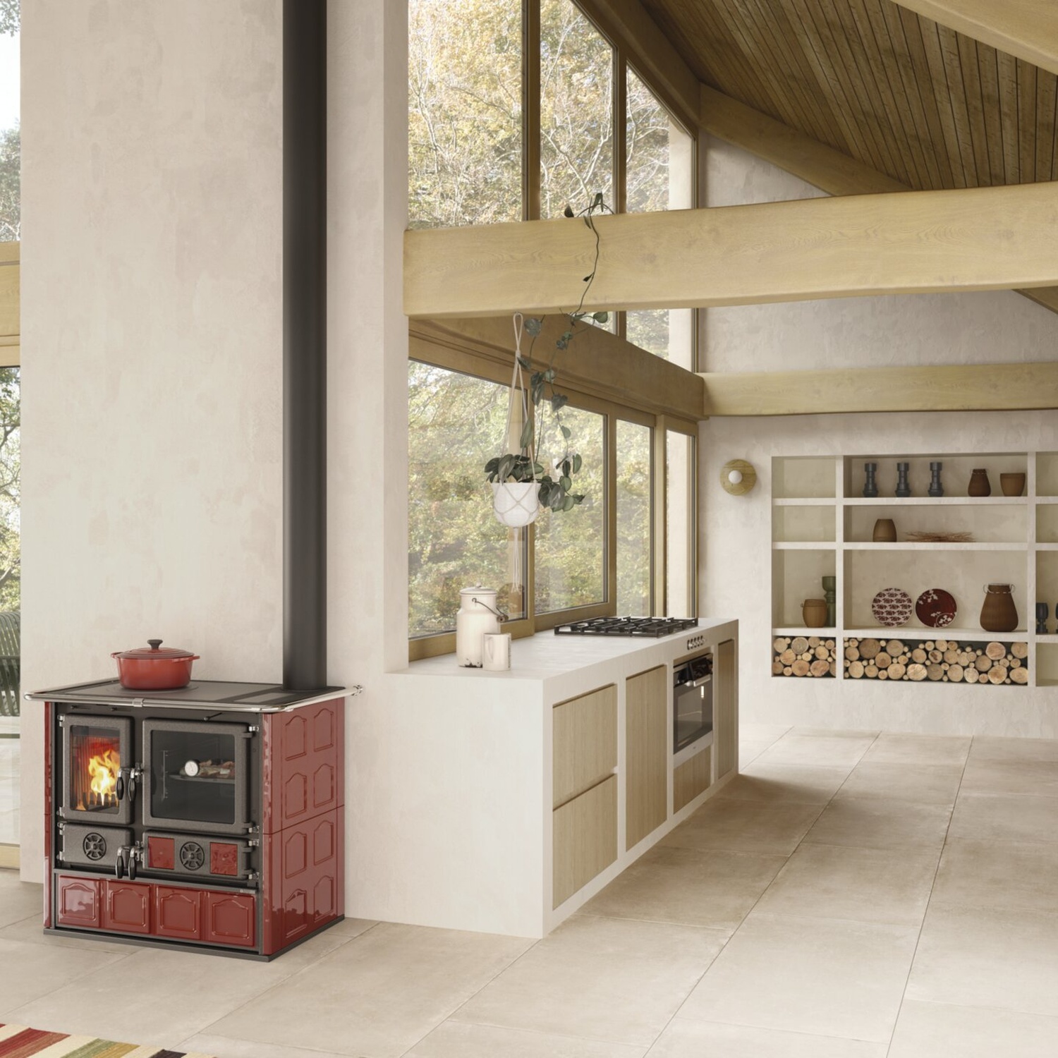 La Nordica ROSA.16 Majolique - rouge bordeaux cuisinière à bois