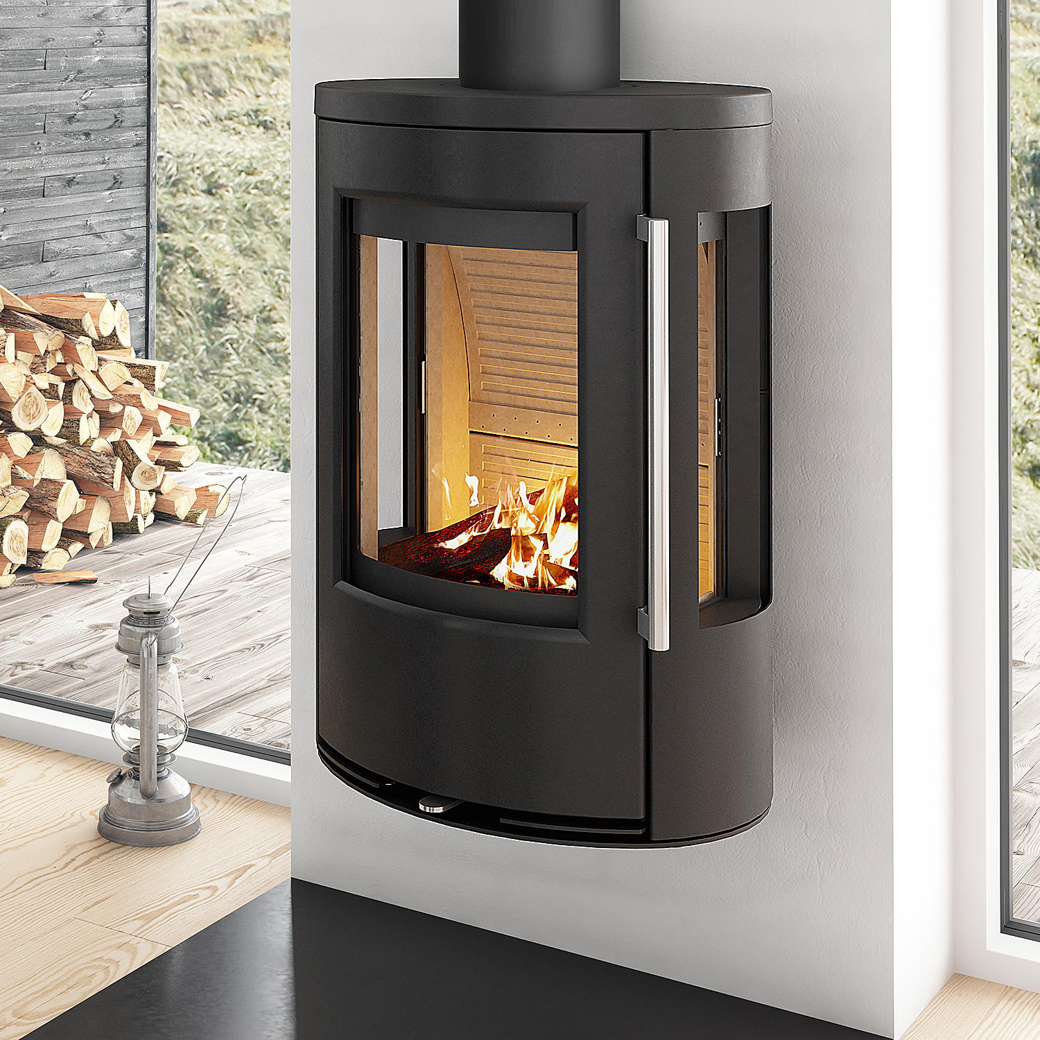 TermaTech TT23RGW Poêle à bois Acier Noir Sortie de fumée par le haut
