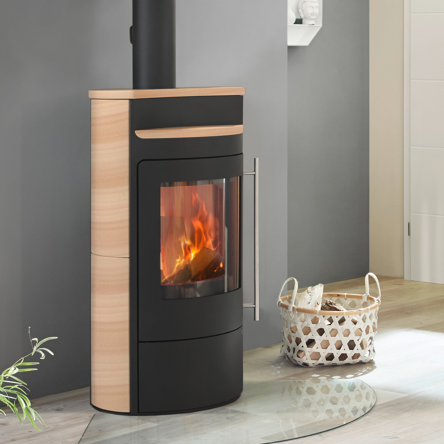 Olsberg Tecapa II Compact Poêle à bois Porte en acier / Céramique Café au lait