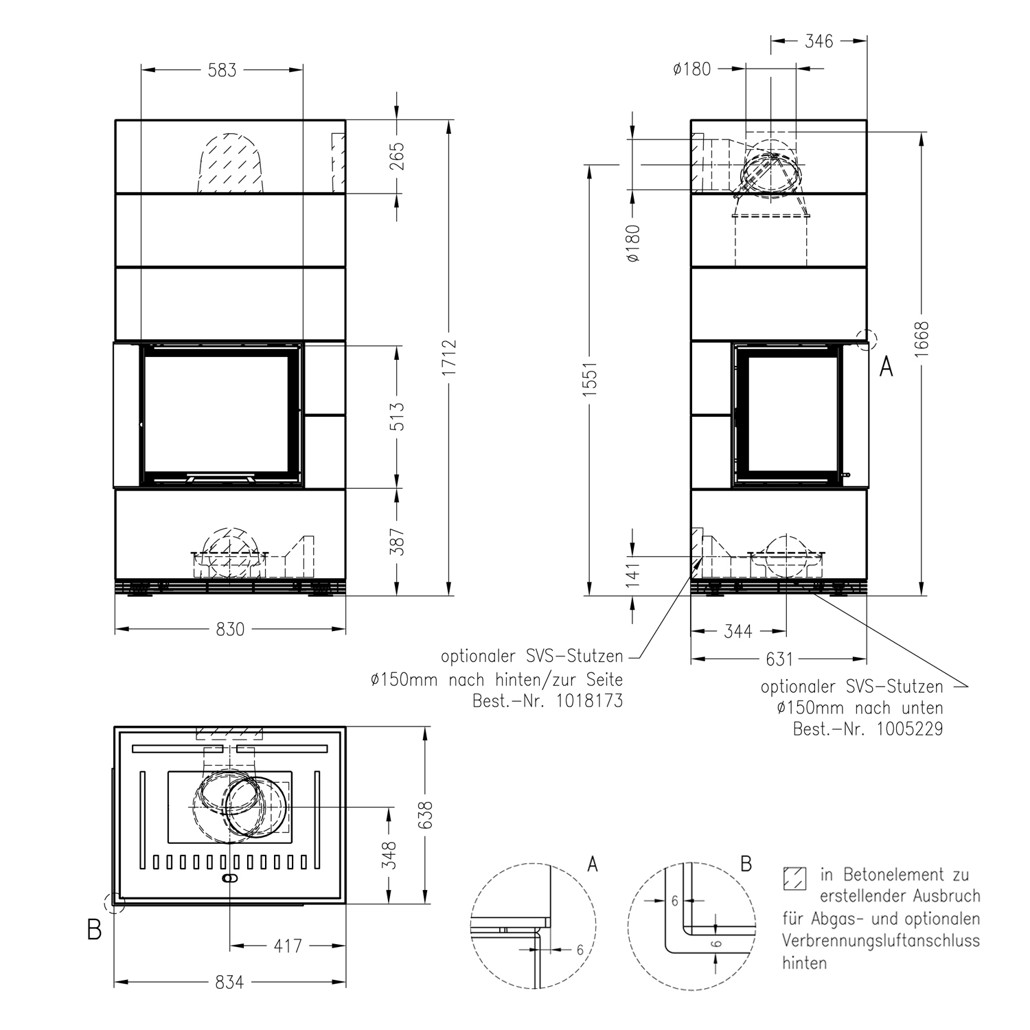 Kit de cheminée Spartherm SIM 1/3 Varia 2L-55h Nature