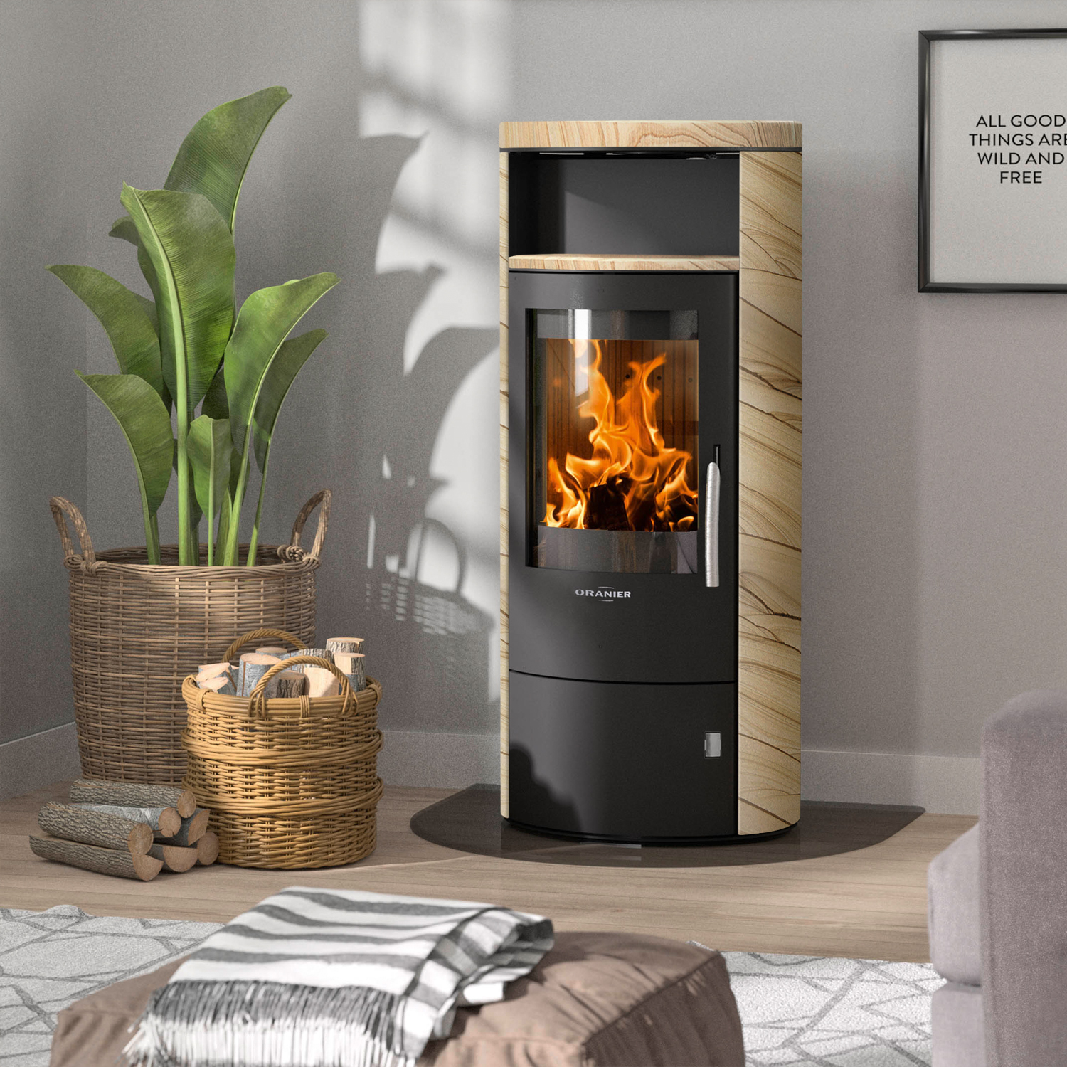 Oranier Polar 7 2.0 Poêle à bois Acier Noir / Pierre de sable