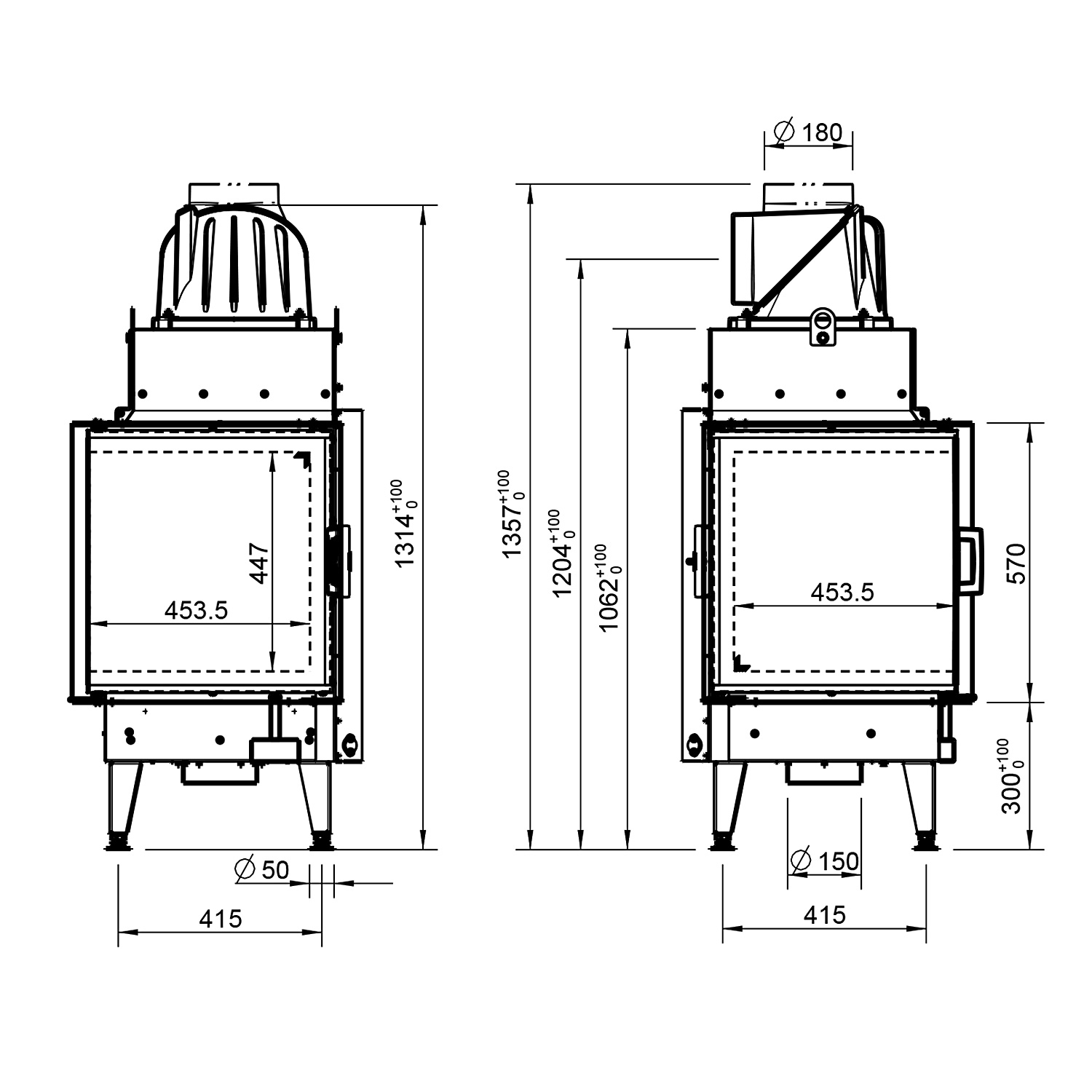 Austroflamm 55x55x57 K 3.0 Insert de cheminée angle gauche