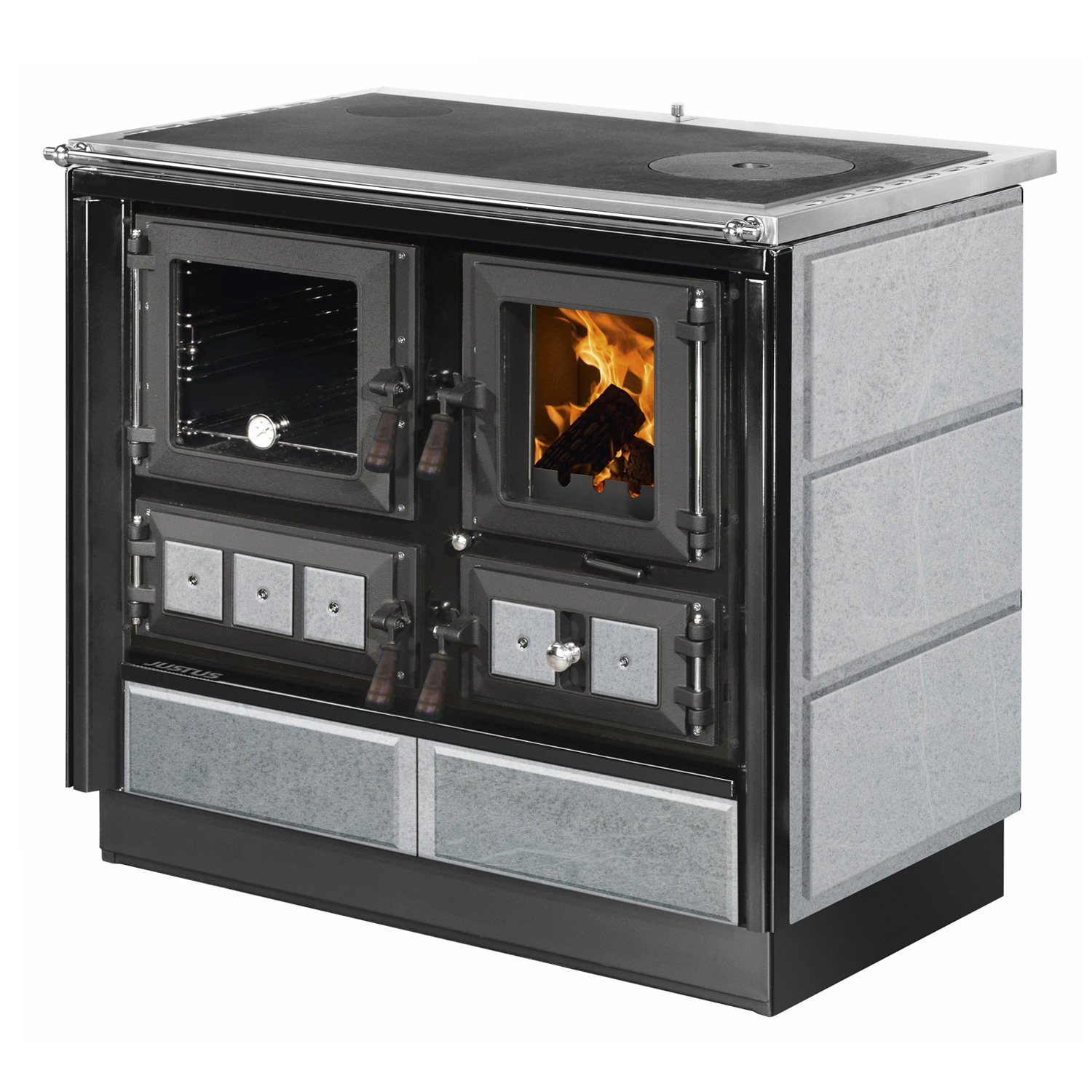 Justus Rustico-90 2.0 Cuisinière en acier/pierre ollaire, four à gauche