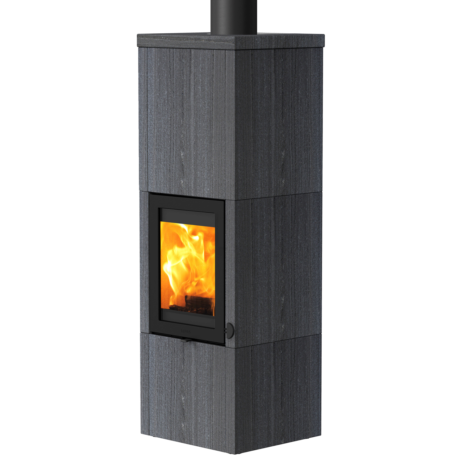 Poêle à bois Lotus QM40 Indian Night, porte noire, sortie de fumée par le haut