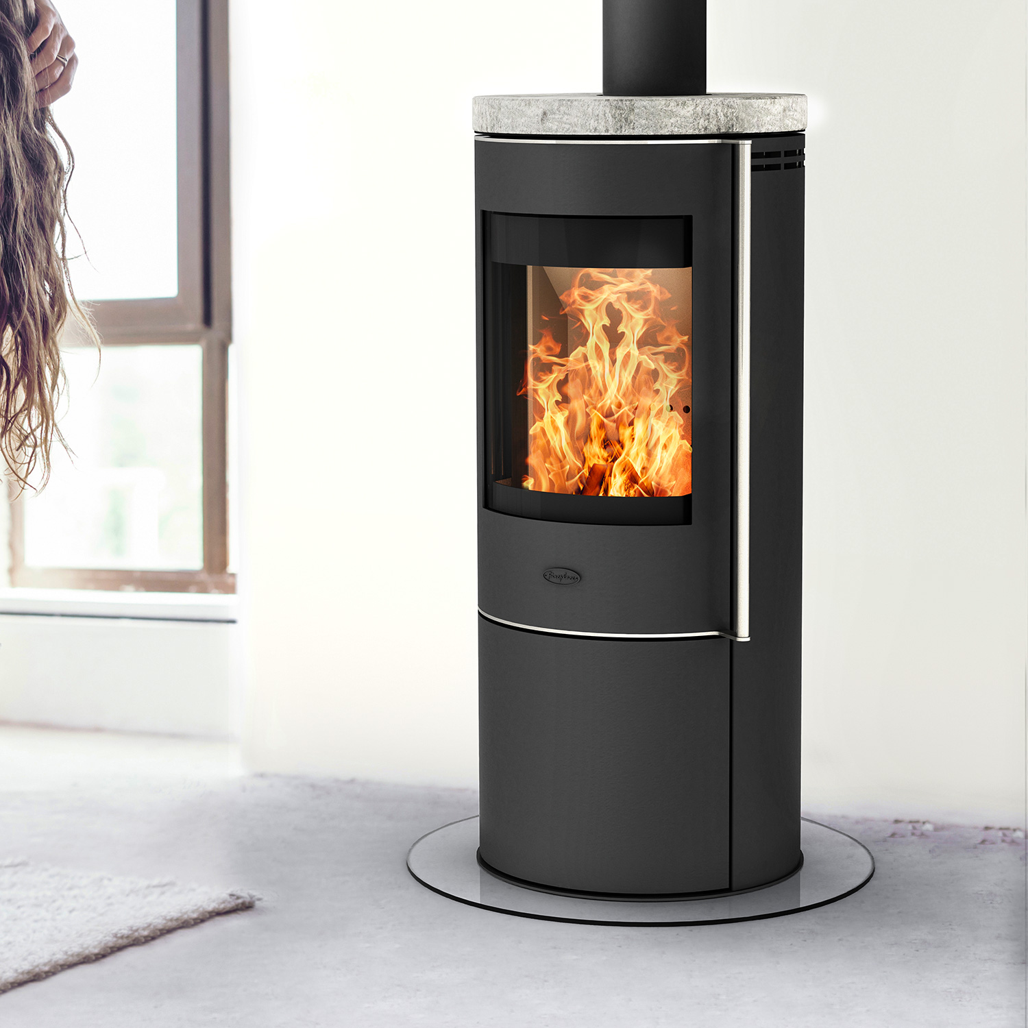 Fireplace Elite Toronto Poêle à bois en acier noir avec plaque de recouvrement en stéatite.