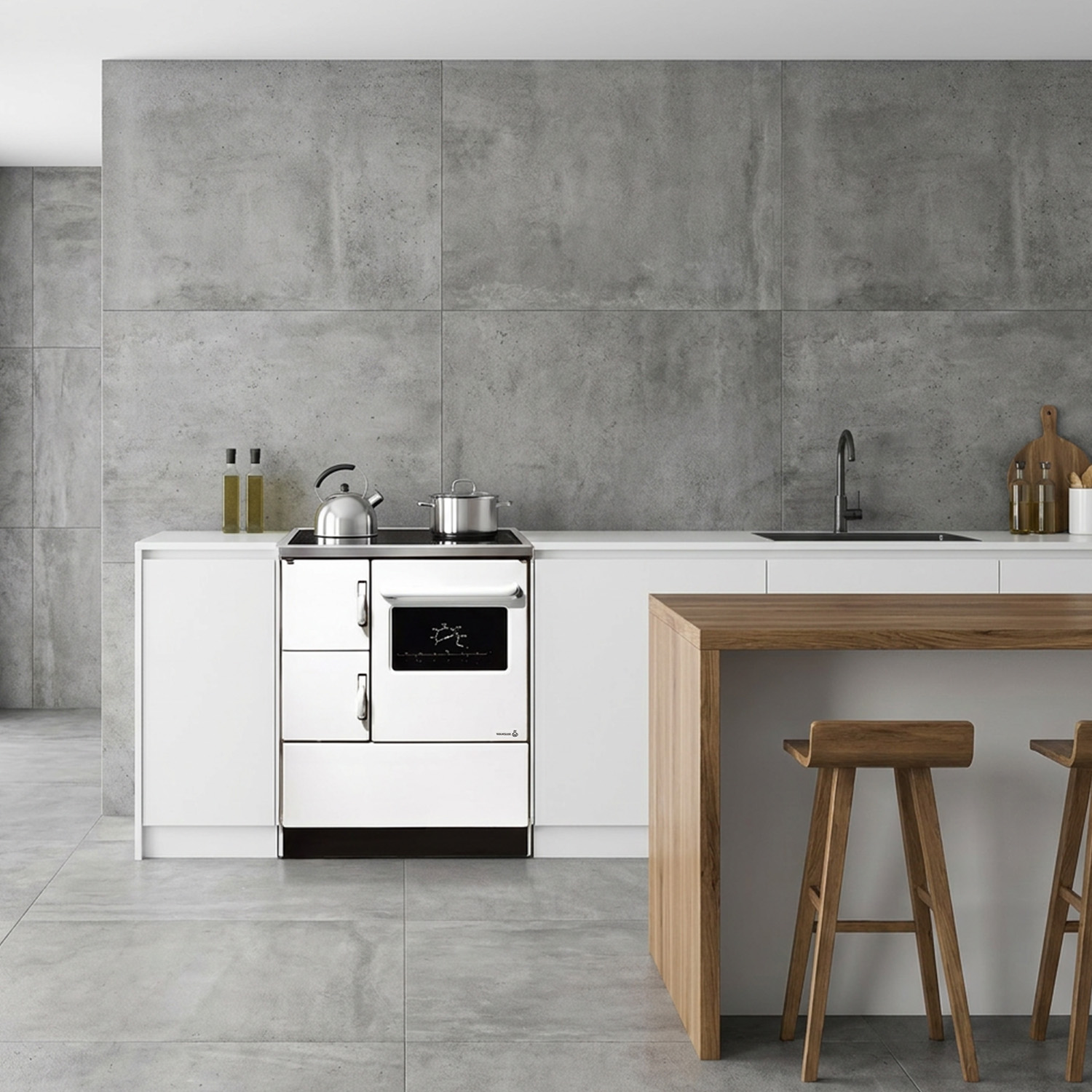 Wamsler K 118 Cuisinière à bois à droite blanc avec plaque vitrocéramique