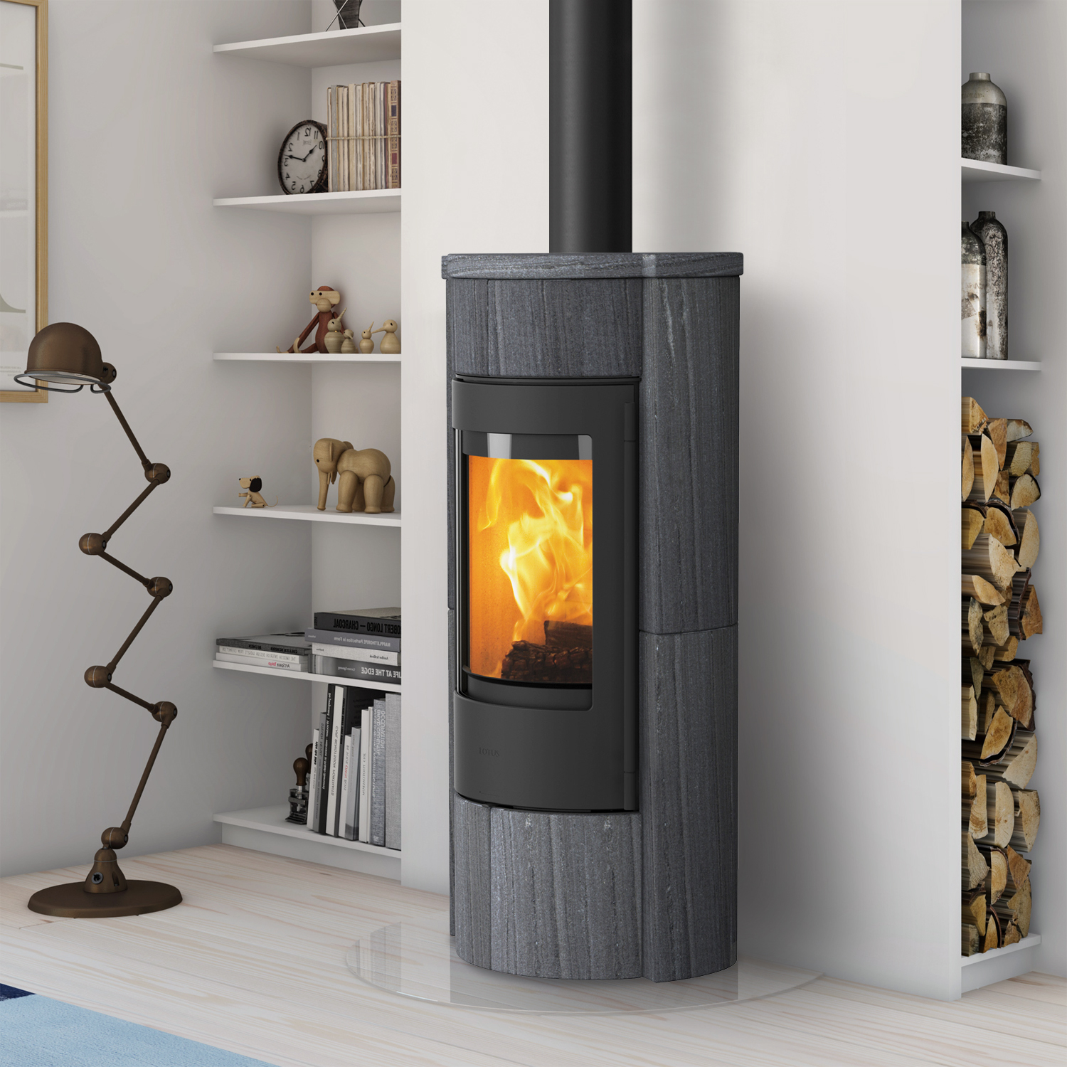Lotus Prestige M Poêle à bois Noir Indian Night, inclus PowerStones, DIBt, RR en haut Lotus Prestige M Poêle à bois Noir Indian Night, inclus PowerStones, DIBt, RR en haut