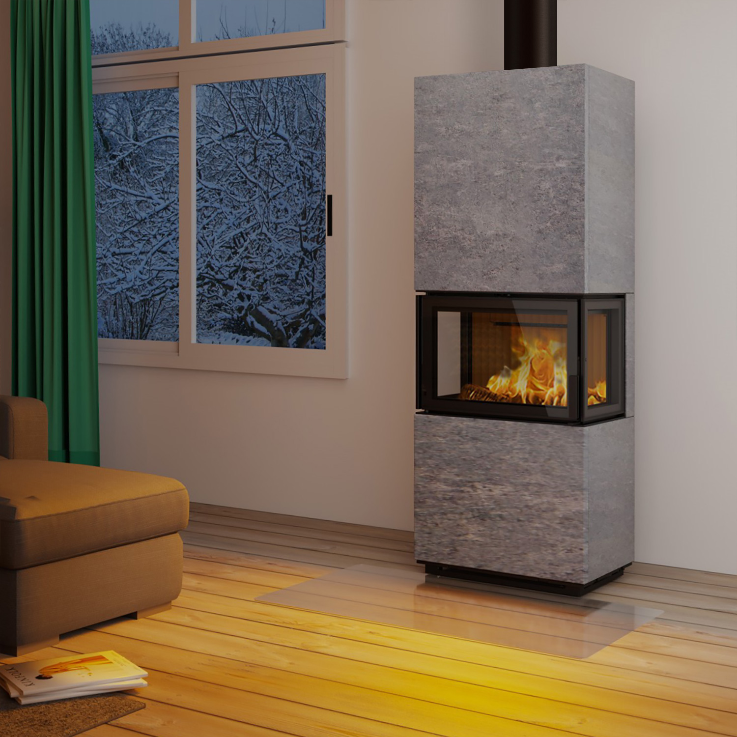 Poêle à bois Lotus Visto 3 en stéatite, évacuation des fumées par le haut