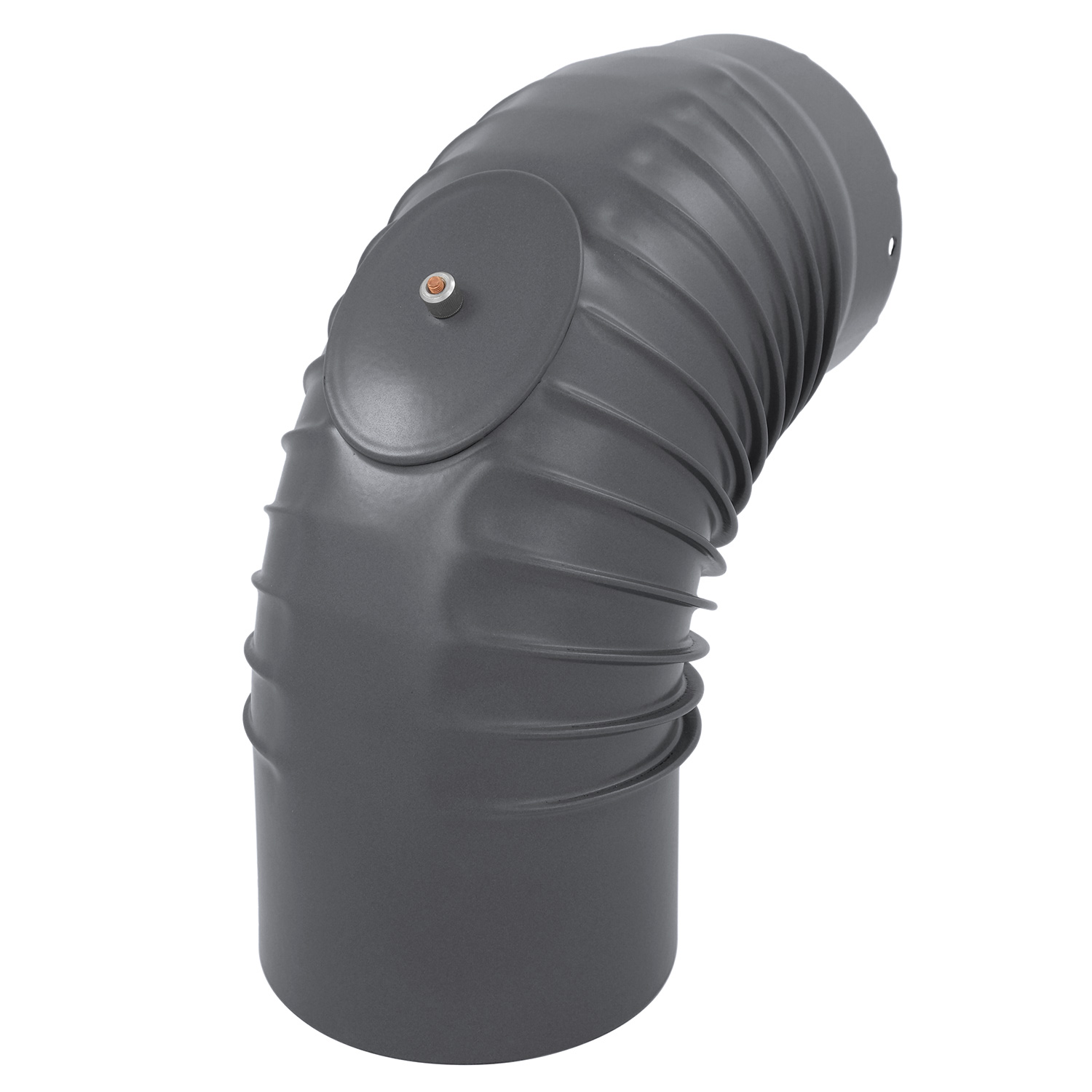 Coude de conduit de fumée / Coude de tuyau de poêle émaillé 150 mm - Coude à 90° nervuré gris avec ouverture de nettoyage Coude de conduit de fumée / Coude de tuyau de poêle émaillé 150 mm - Coude à 90° nervuré gris avec ouverture de nettoyage
