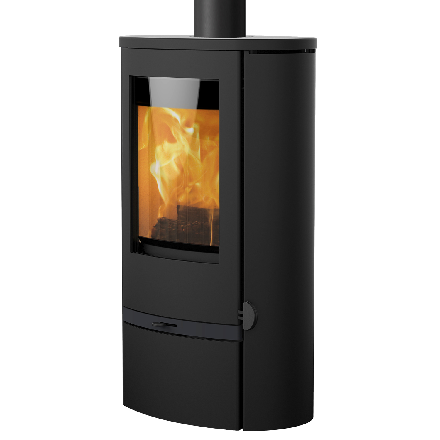 Poêle à bois Lotus Jubilee 25 en acier noir, évacuation des fumées par le haut