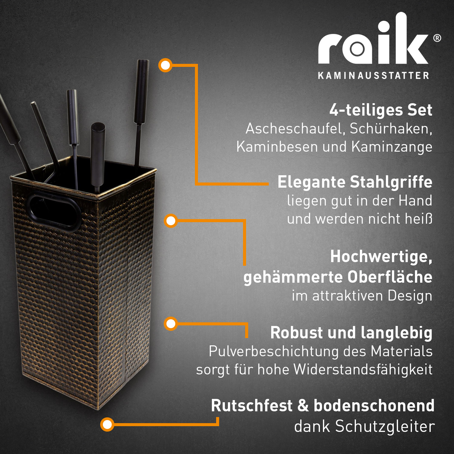 Raik Serviteur de cheminée Oskar Set 5 pièces Bronze
