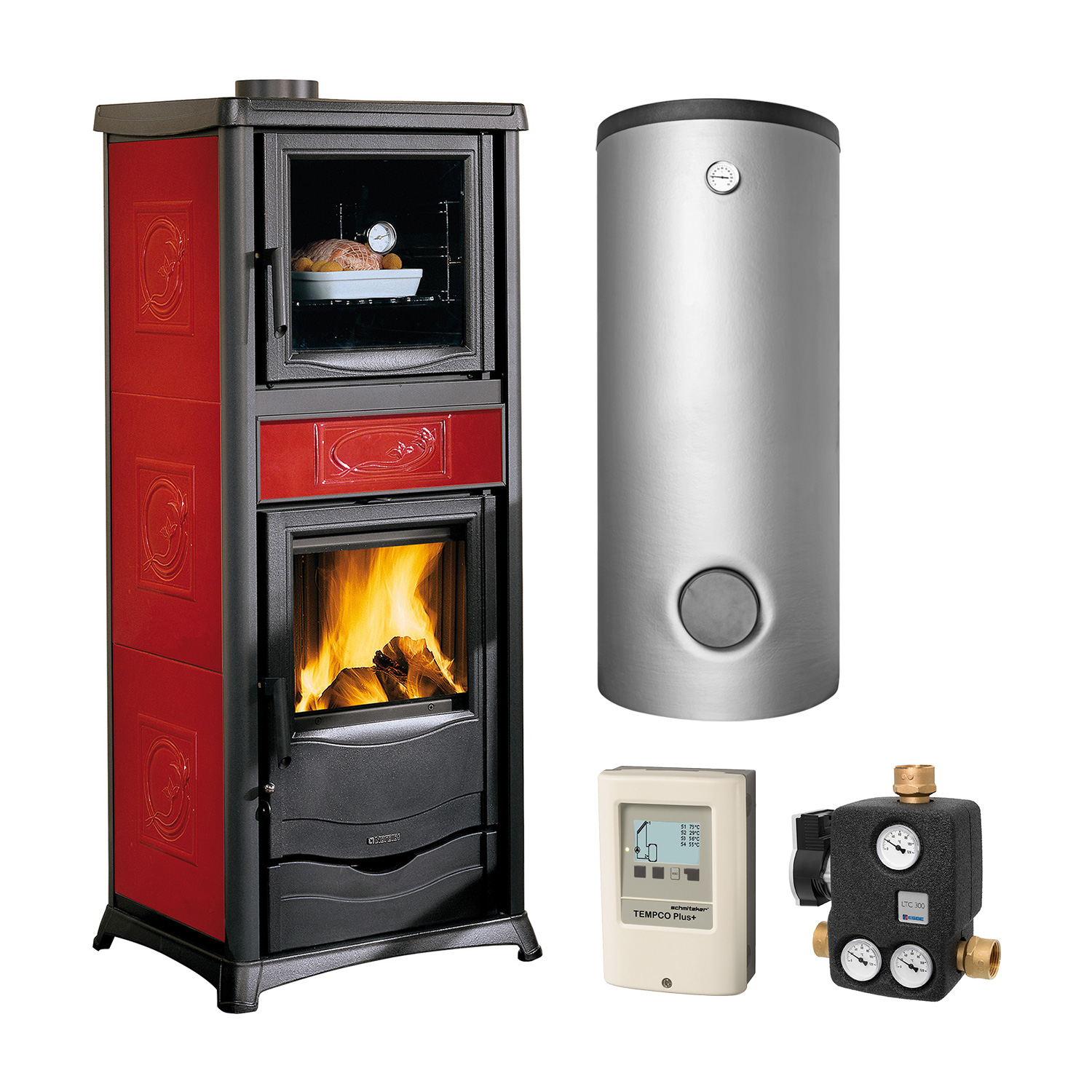 La Nordica Termorossella Plus DSA Forno 4.0 poêle à bois bouilleur Liberty Bordeaux ensemble complet avec ballon tampon TPSR 825 + 1 SWT