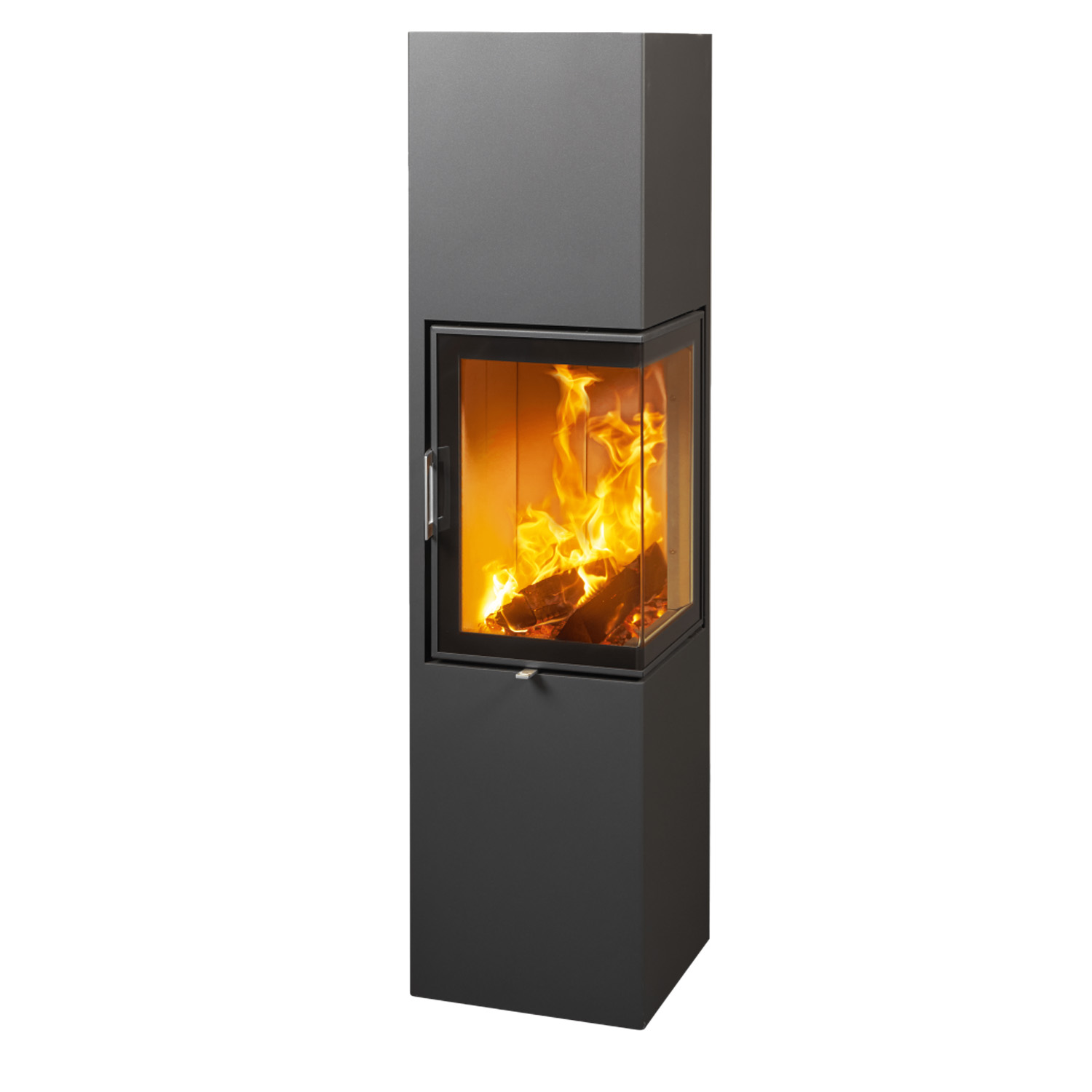 Austroflamm Slim 3.0 poêle à bois acier gris fonte, porte à droite, raccordement tuyaux en haut ou à l'arrière, apport d'air de combustion externe