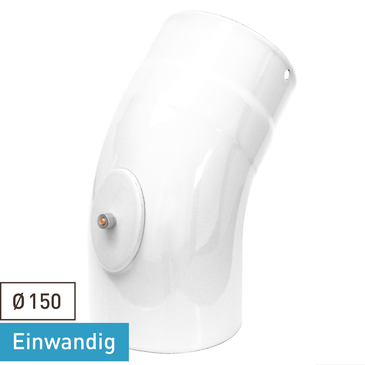 Coude de conduit de fumée / Coude de tuyau de poêle émaillé 150 mm - Coude lisse à 45° blanc avec ouverture de nettoyage